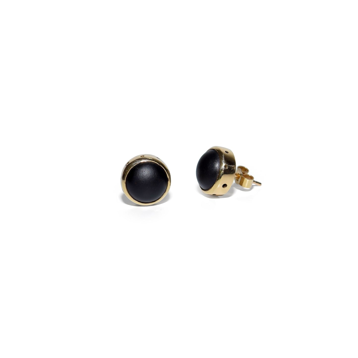 Rare Black Sea Glass Gold Stud Earrings made with recycled 9 Carat Gold – Allure Collection by Booblinka Jewellery