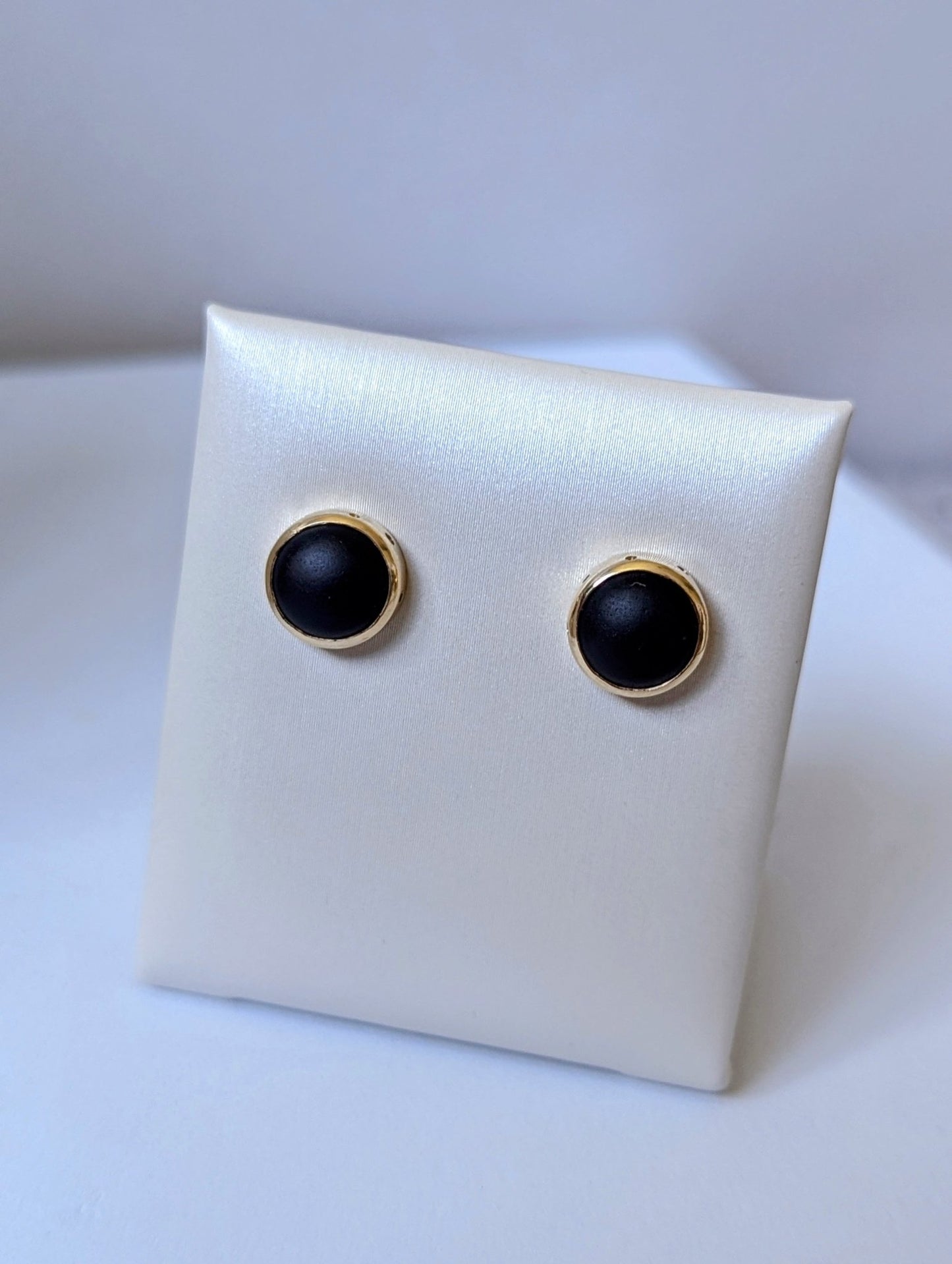 Rare Black Sea Glass Gold Stud Earrings made with recycled 9 Carat Gold – Allure Collection by Booblinka Jewellery