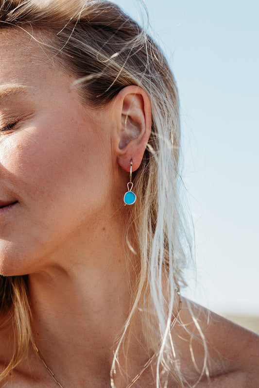 9ct Gold Hoop Earrings with Removable Turquoise Sea Glass CharmsEarringsBooblinka Jewellery