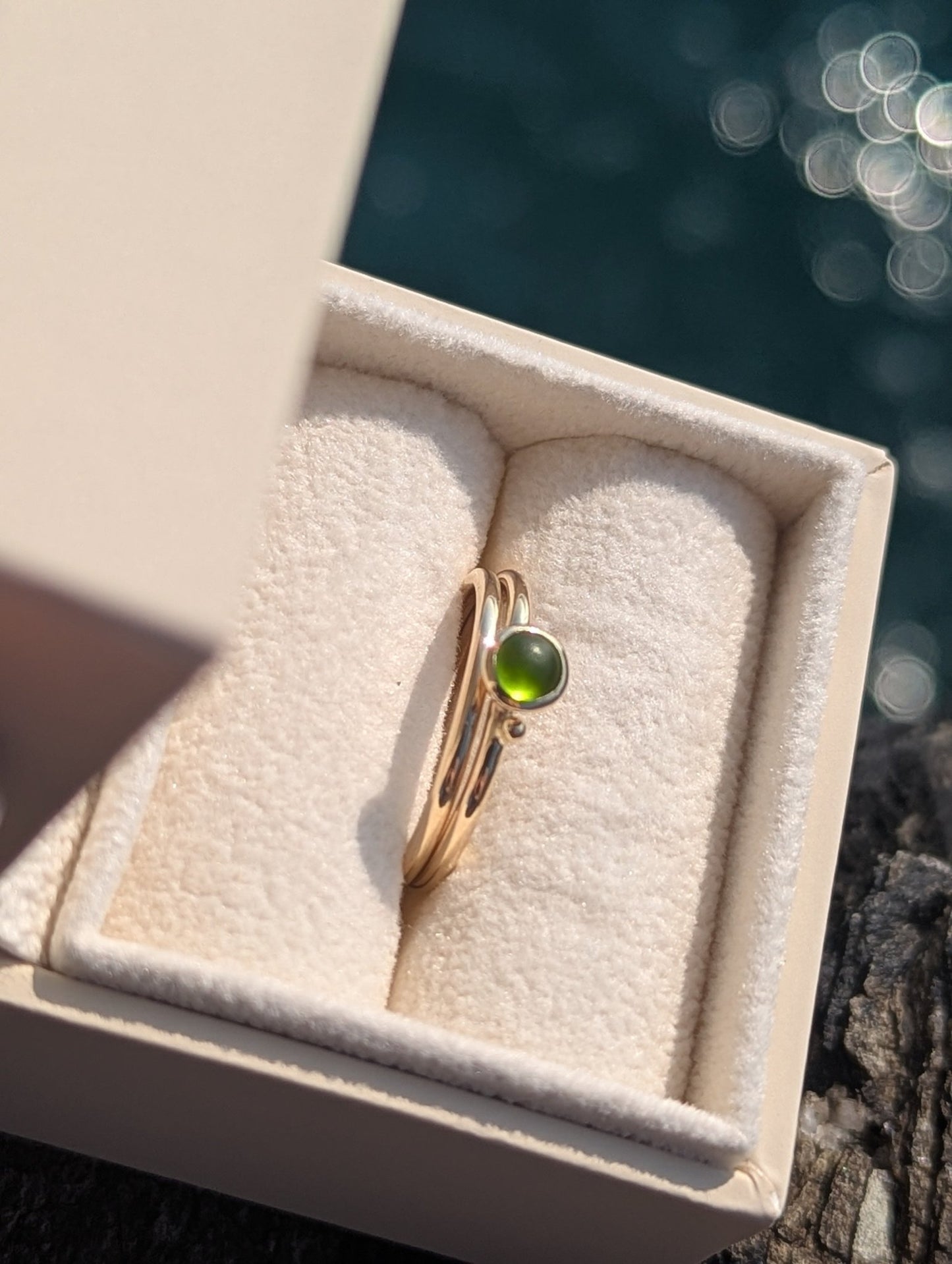 9ct Gold Stacking Rings with Green Sea Glass – Engagement & Wedding SetRingsBooblinka Jewellery