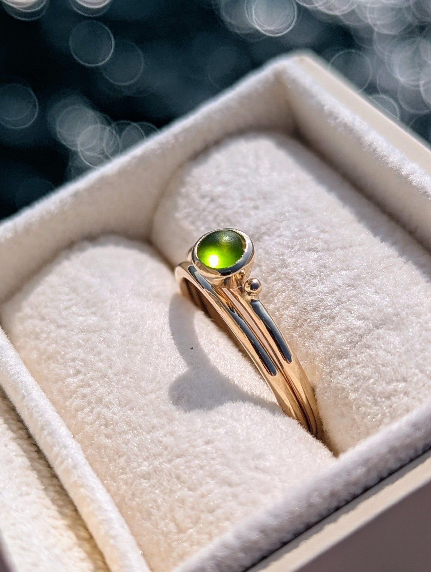 9ct Gold Stacking Rings with Green Sea Glass – Engagement & Wedding SetRingsBooblinka Jewellery