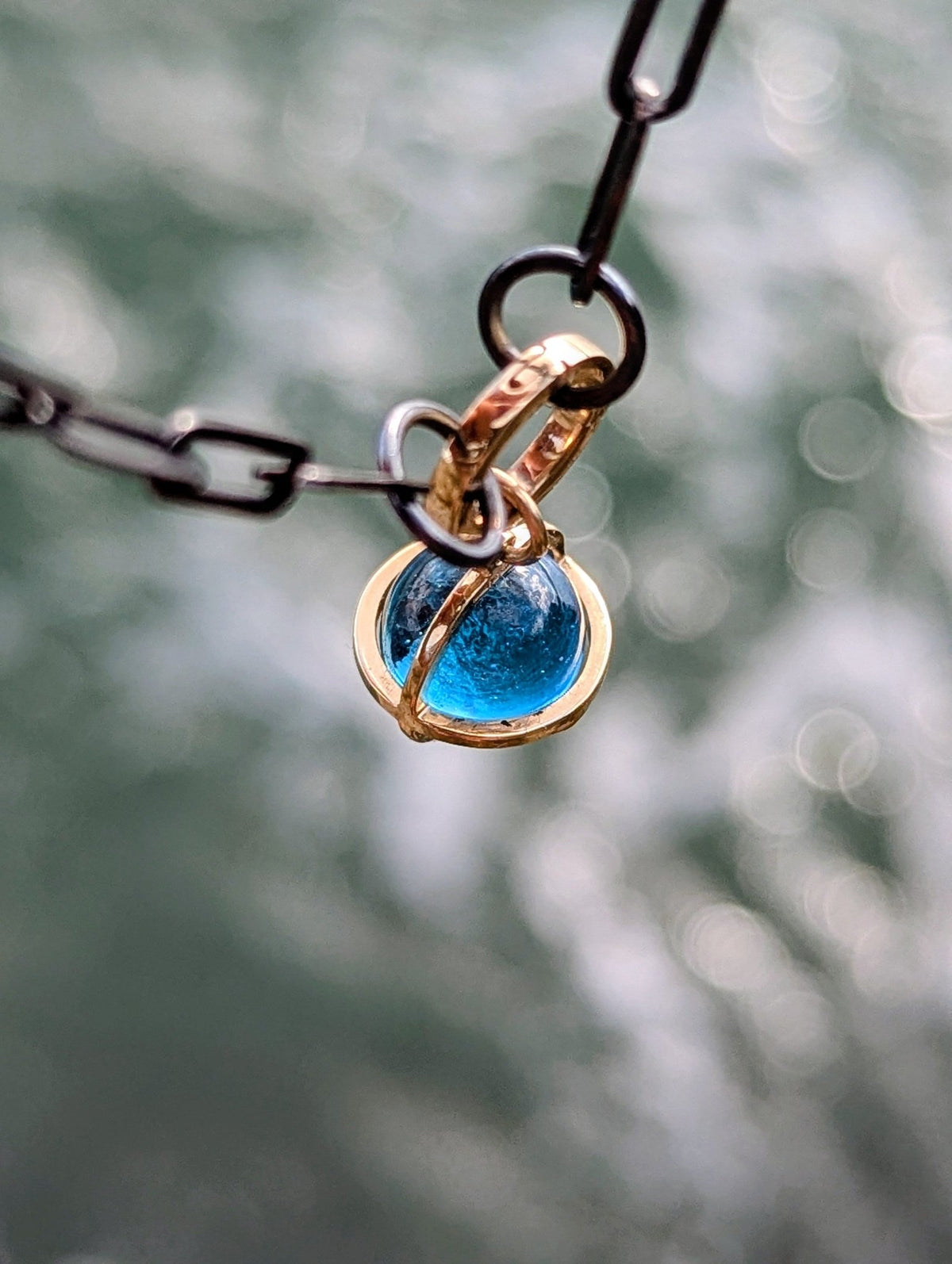 9ct Gold Swiss Blue Topaz Sphere Necklace with 9ct Gold Charm Holder – Ready to ShipNecklacesBooblinka Jewellery