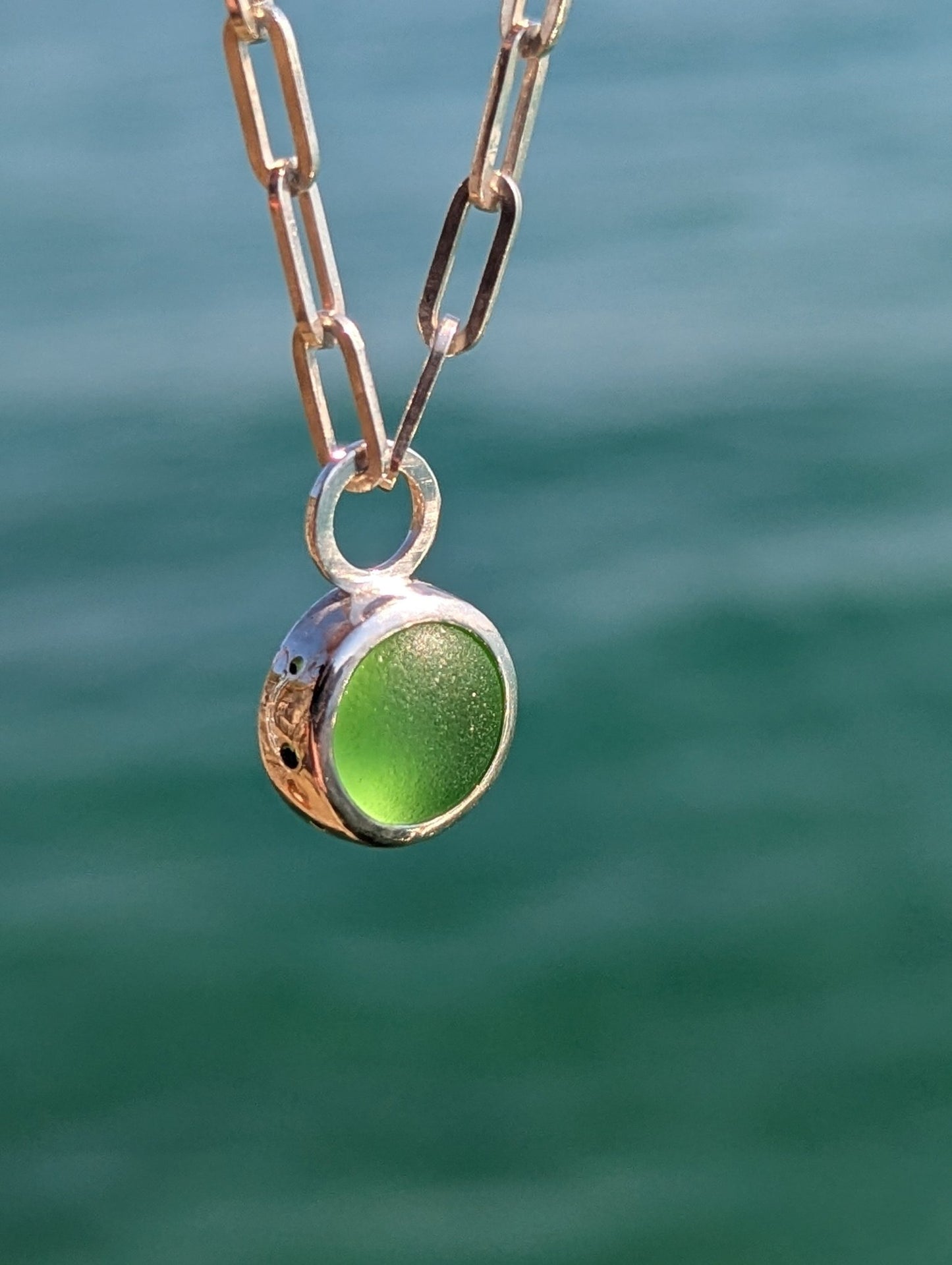 Aqua Green Sea Glass Necklace with Paperclip Chain – Sterling SilverOcean - Inspired NecklacesBooblinka Jewellery