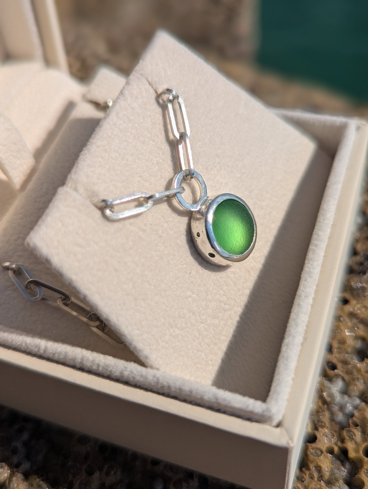 Aqua Green Sea Glass Necklace with Paperclip Chain – Sterling SilverOcean - Inspired NecklacesBooblinka Jewellery