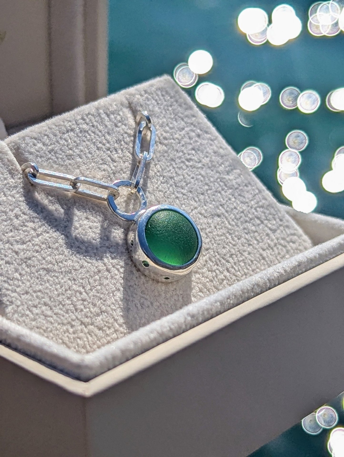 Aqua Green Sea Glass Necklace with Paperclip Chain – Sterling SilverOcean - Inspired NecklacesBooblinka Jewellery