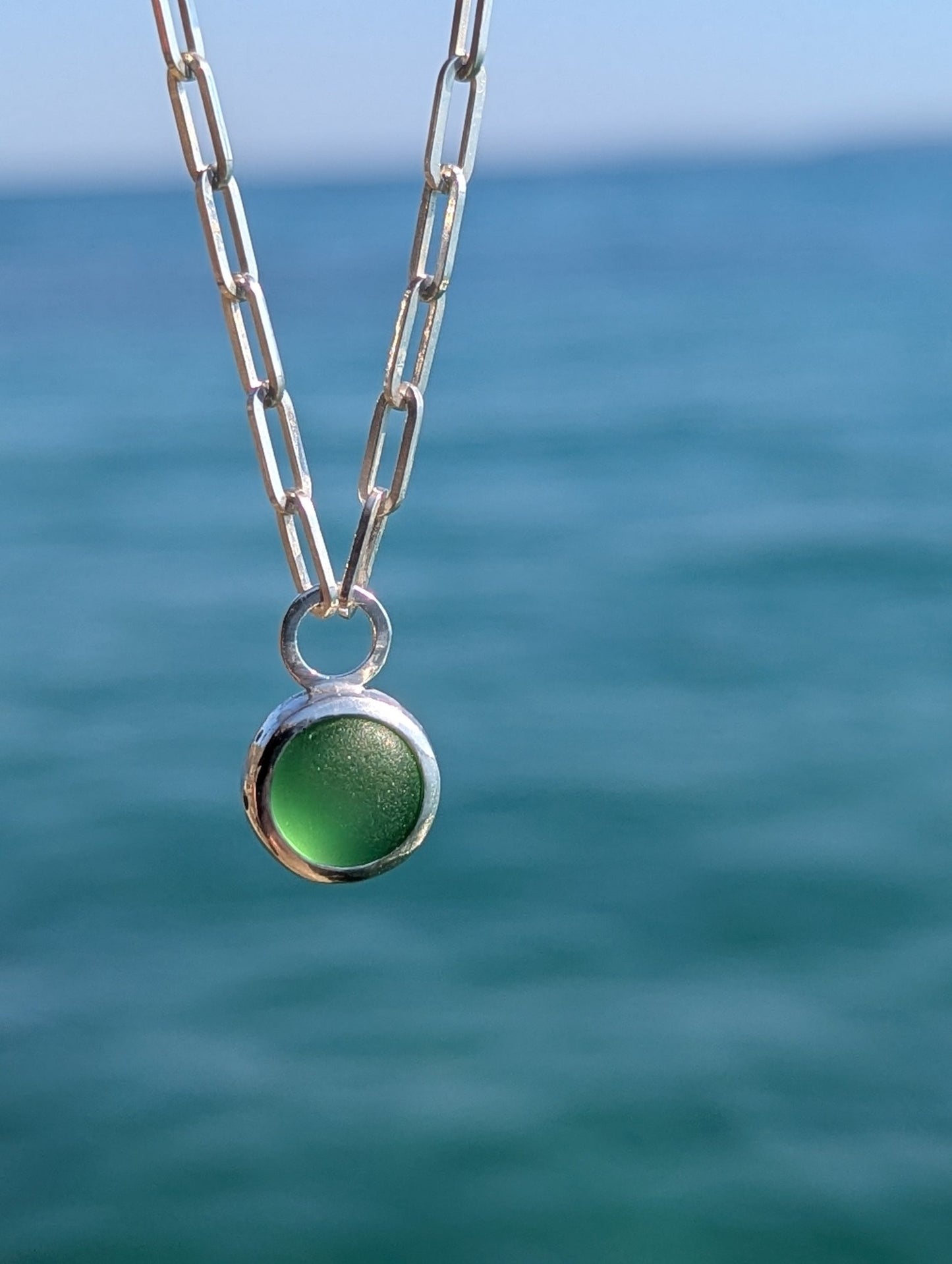 Aqua Green Sea Glass Necklace with Paperclip Chain – Sterling SilverOcean - Inspired NecklacesBooblinka Jewellery