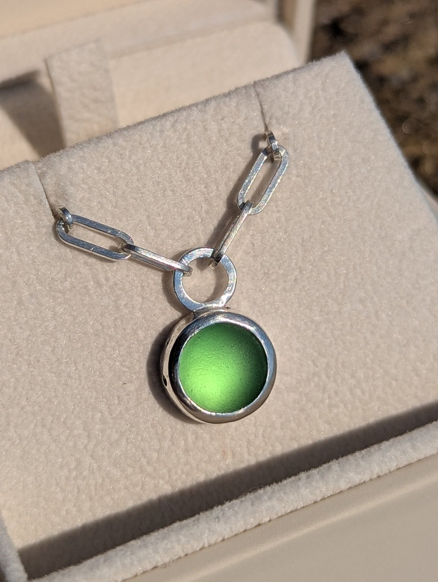 Aqua Green Sea Glass Necklace with Paperclip Chain – Sterling SilverOcean - Inspired NecklacesBooblinka Jewellery