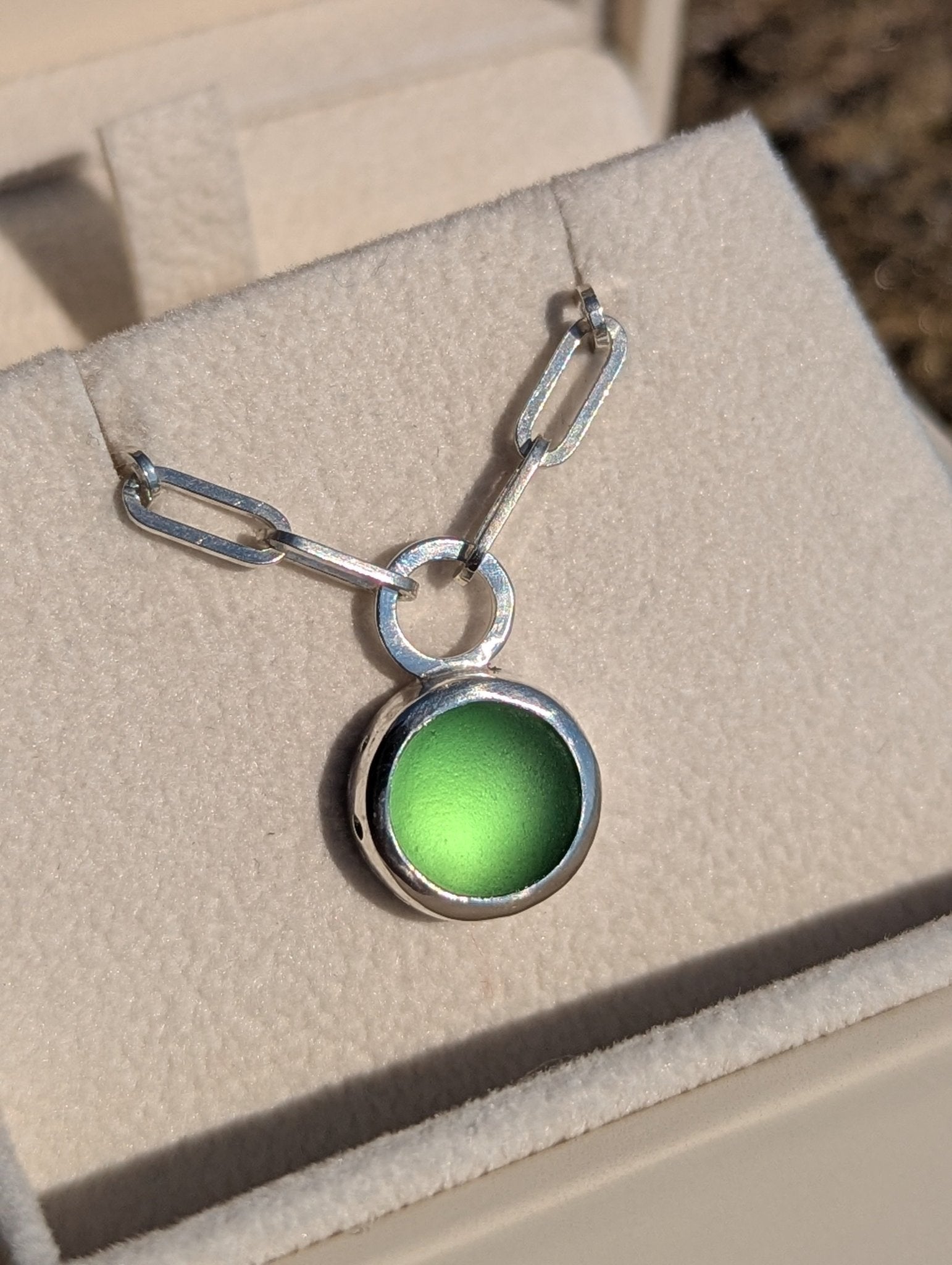 Aqua Green Sea Glass Necklace with Paperclip Chain – Sterling SilverOcean - Inspired NecklacesBooblinka Jewellery