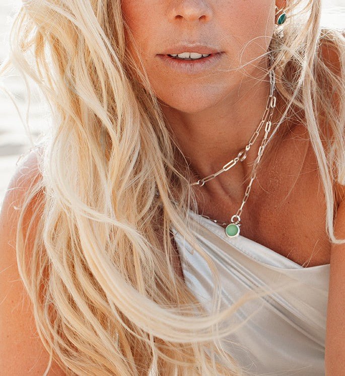 Aqua Green Sea Glass Necklace with Paperclip Chain – Sterling SilverOcean - Inspired NecklacesBooblinka Jewellery