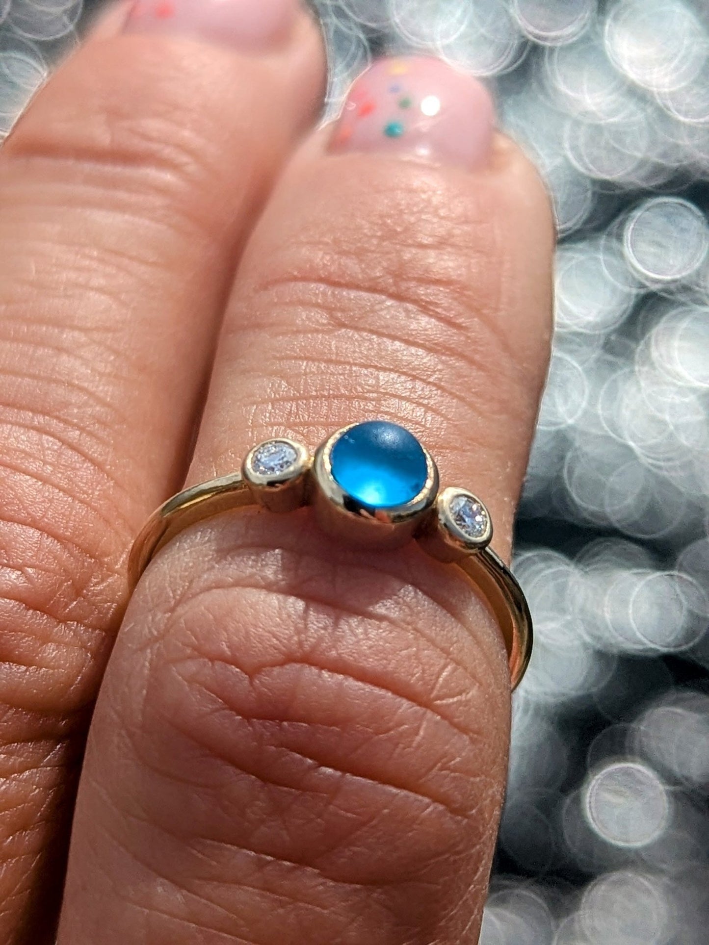 Blue Sea Glass and Ocean Diamonds Engagement Ring in 9ct Gold – Handmade in Cornwallengagement ringBooblinka Jewellery