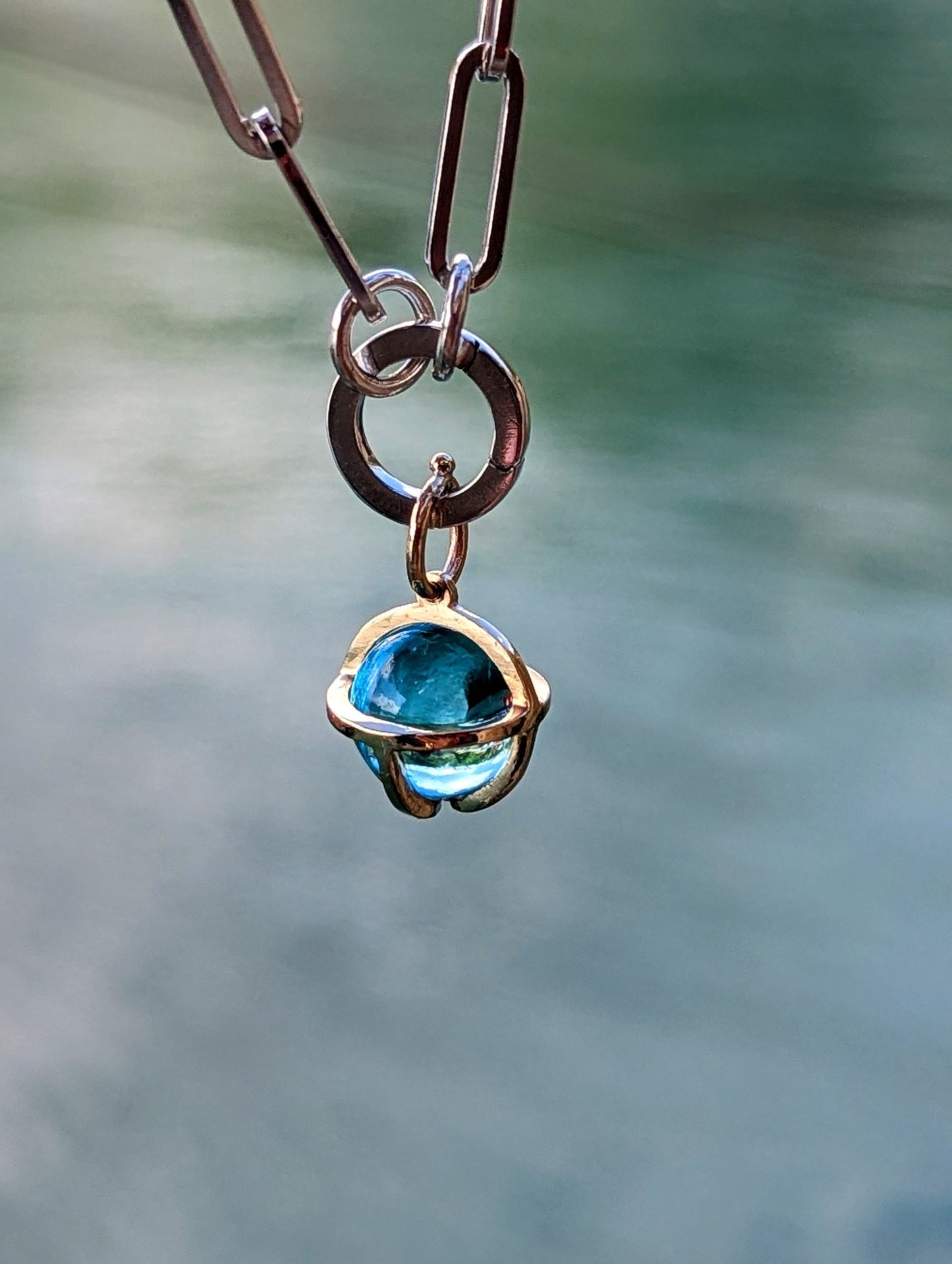 Blue Topaz Charm Bracelet with 9ct Gold Cage and Silver Paperclip Chain | One-Off PiecebraceletBooblinka Jewellery