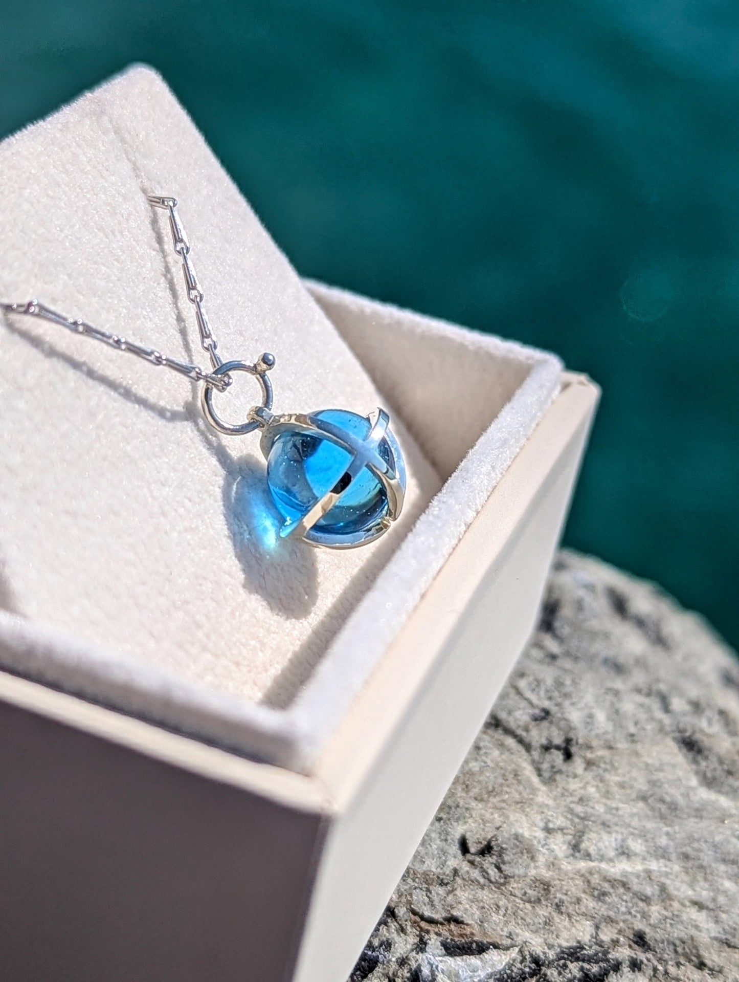 Drop of the Ocean Necklace in Fairtrade White Gold – Swiss Blue TopazNecklacesBooblinka Jewellery