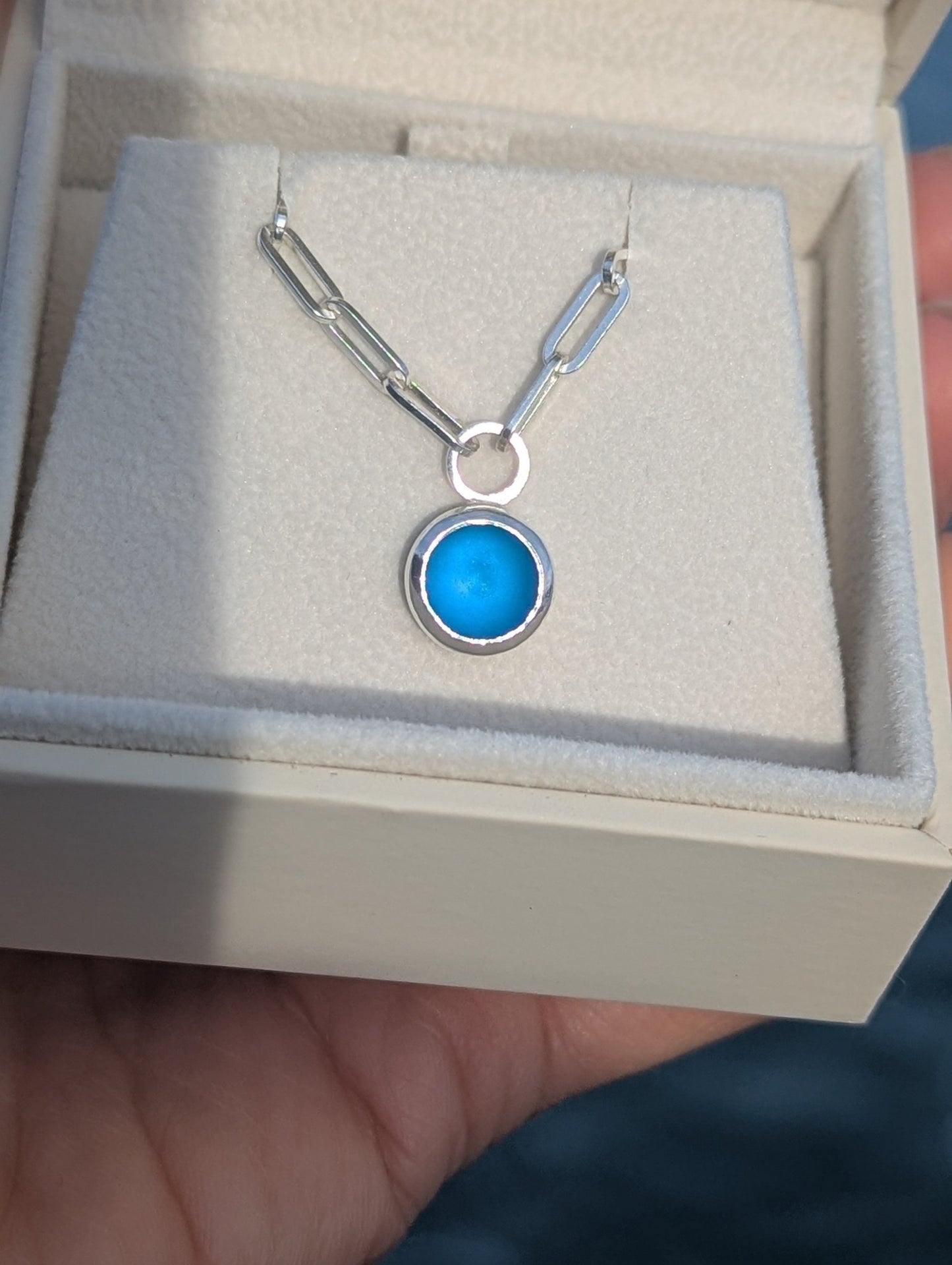 Electric Blue Sea Glass Necklace on Sterling Silver Paperclip ChainNecklacesBooblinka Jewellery