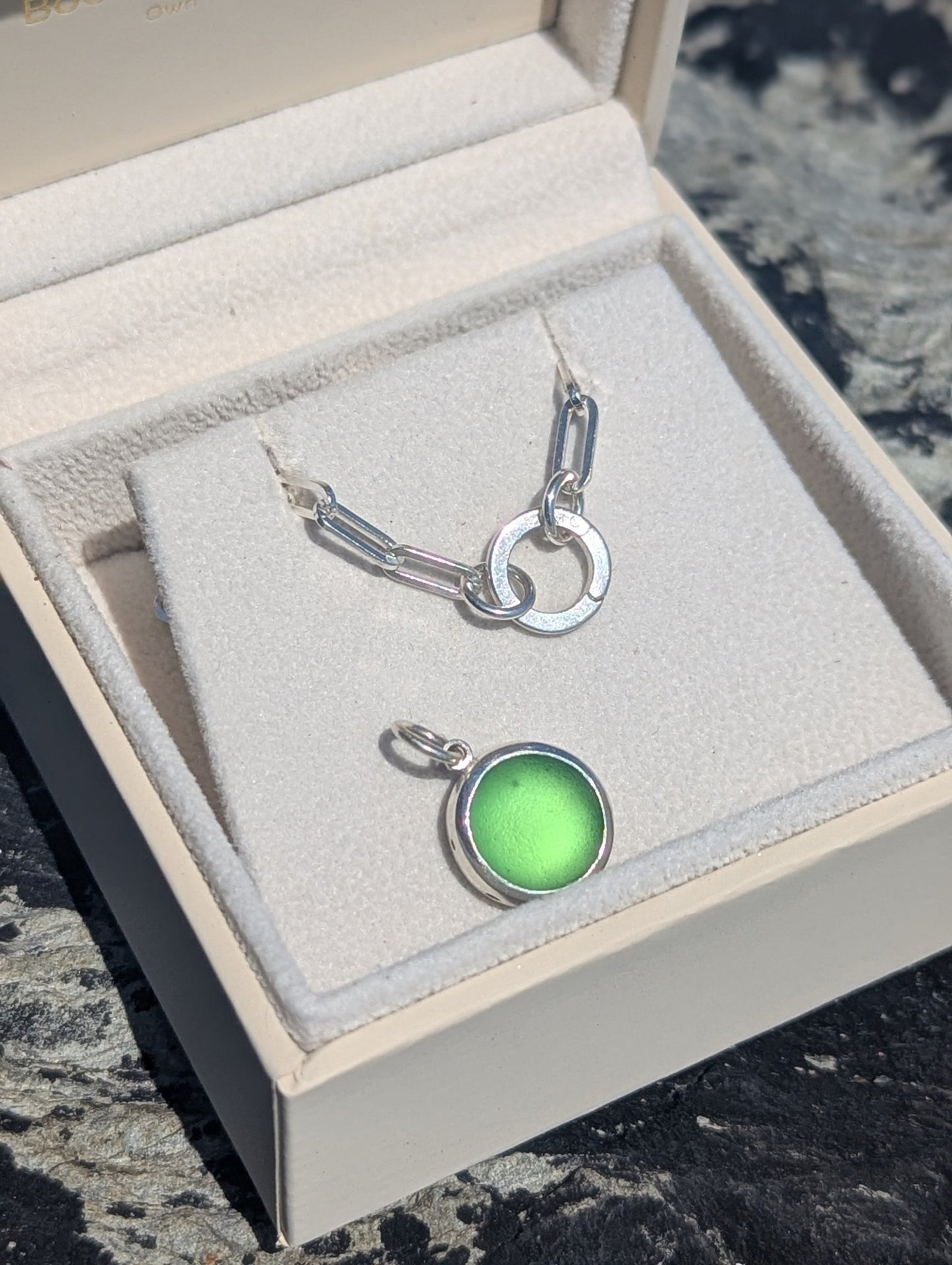 Green Sea Glass Necklace in Sterling SilverNecklacesBooblinka Jewellery