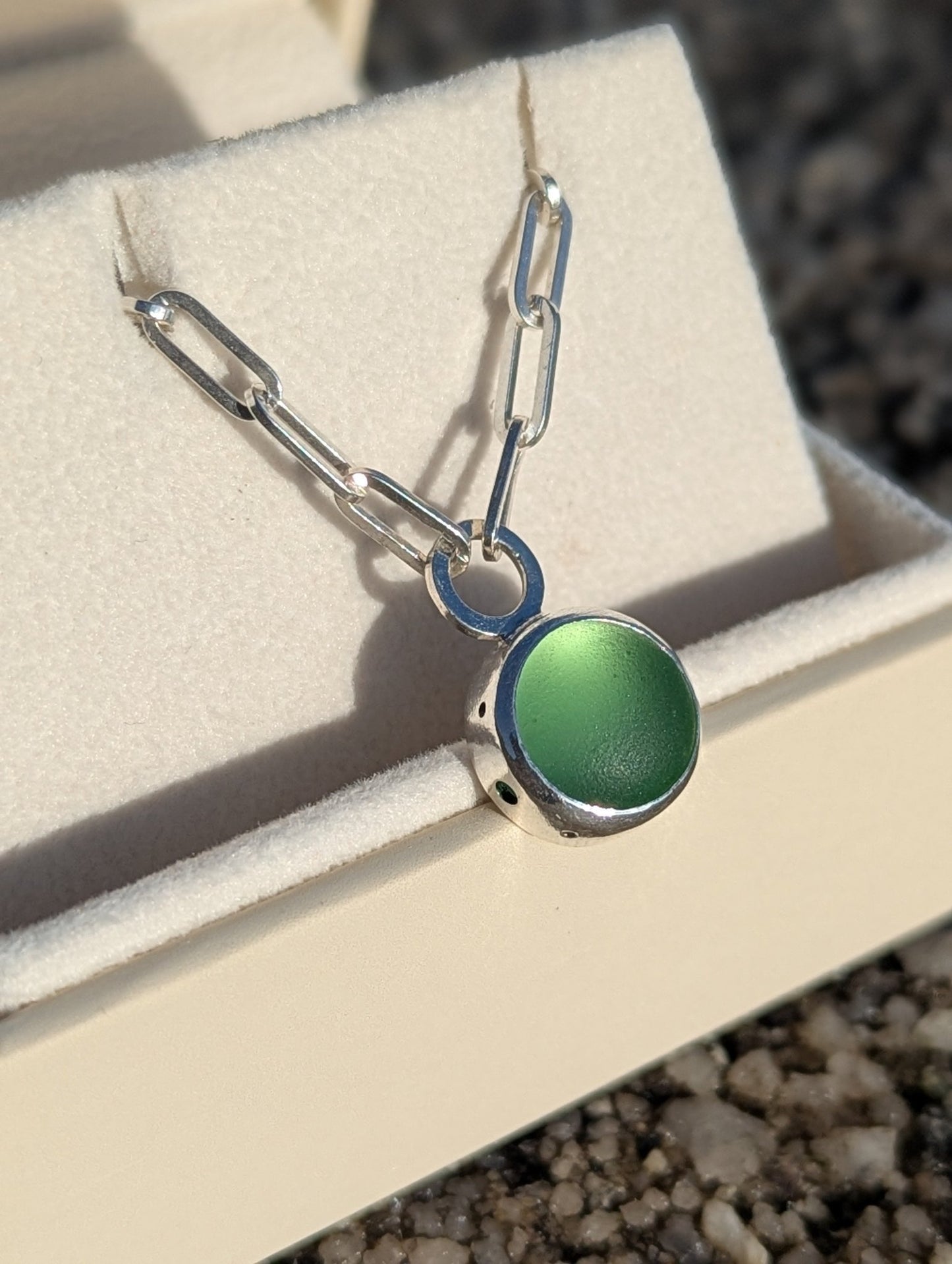 Green Sea Glass Necklace – Sterling Silver with Paperclip ChainOcean - Inspired NecklacesBooblinka Jewellery