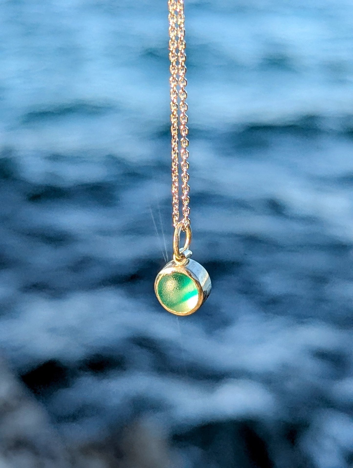 One of a Kind Teal Sea Glass Necklace in 9ct White GoldNecklacesBooblinka Jewellery
