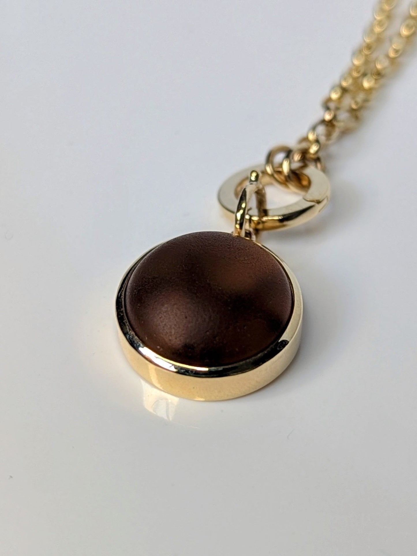 Solid 9ct Gold Necklace with Rare Mink Brown Sea Glass – Handmade in CornwallNecklacesBooblinka Jewellery
