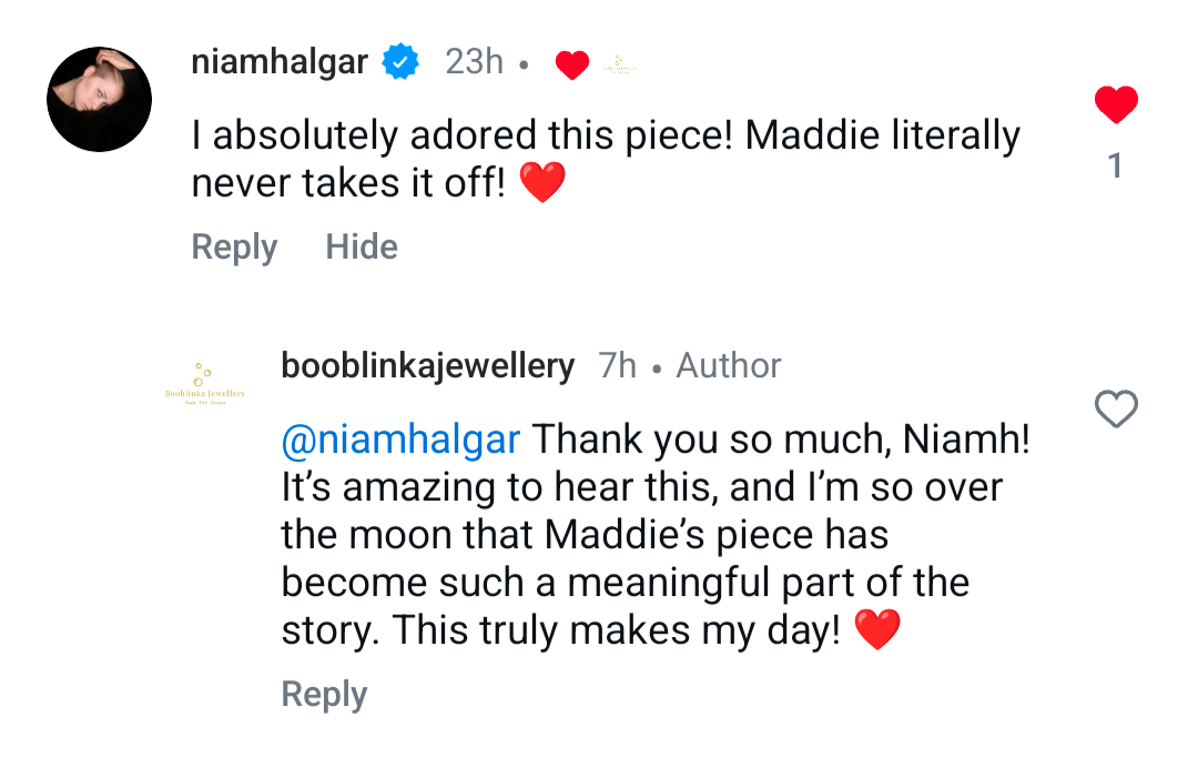 Feedback about the Spinning Moon Necklace – As Seen on Niamh Algar in ITV’s Playing Nice by Booblinka Jewellery
