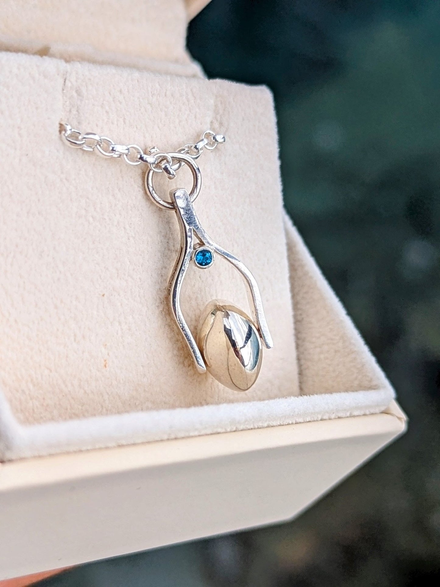 Spinning Moon Pendant in Sterling Silver with Blue Topaz – As Seen on ITV’s Playing NiceNecklacesBooblinka Jewellery