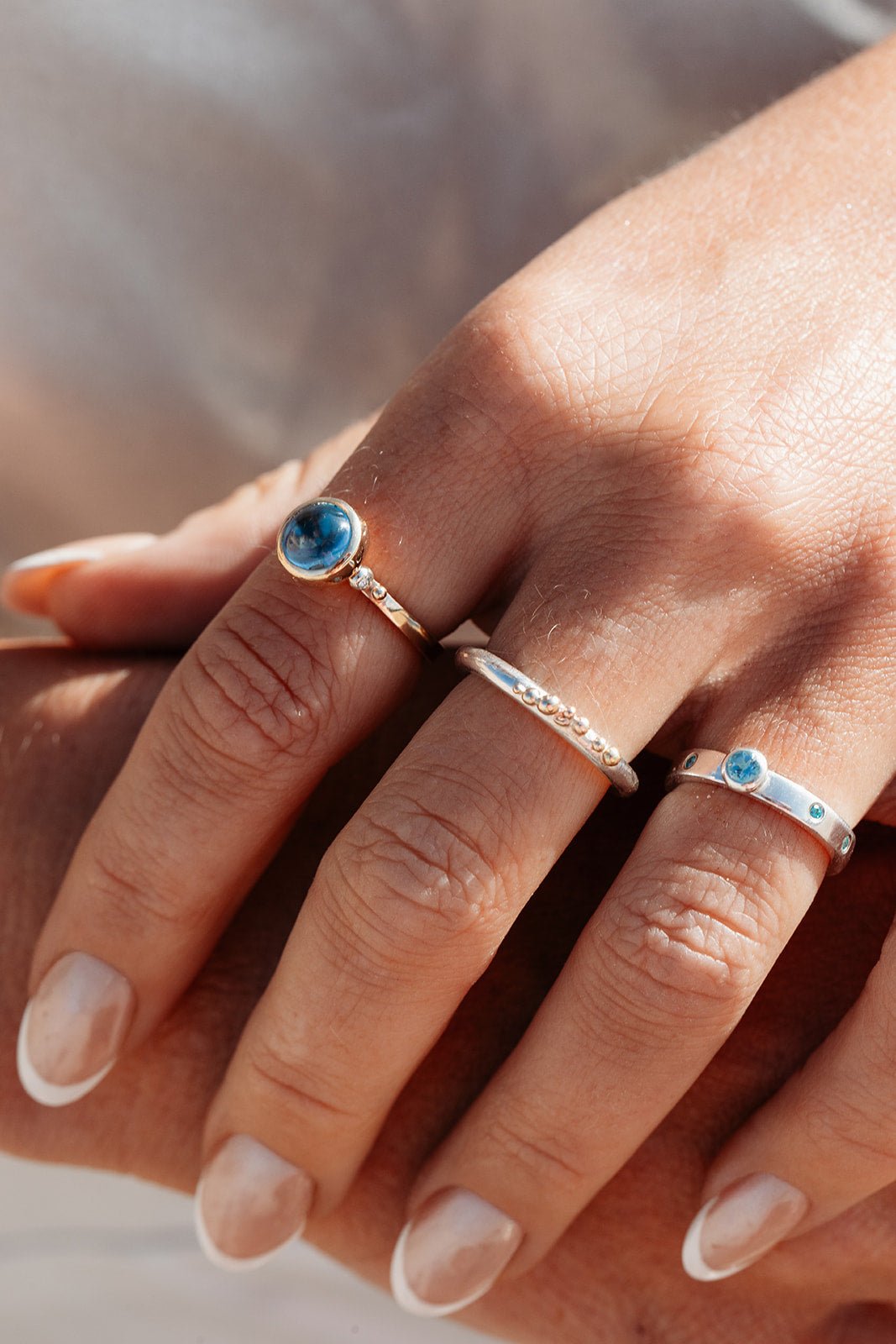 Swiss Blue Topaz Cabochon & Diamond Gold RingRingsBooblinka Jewellery