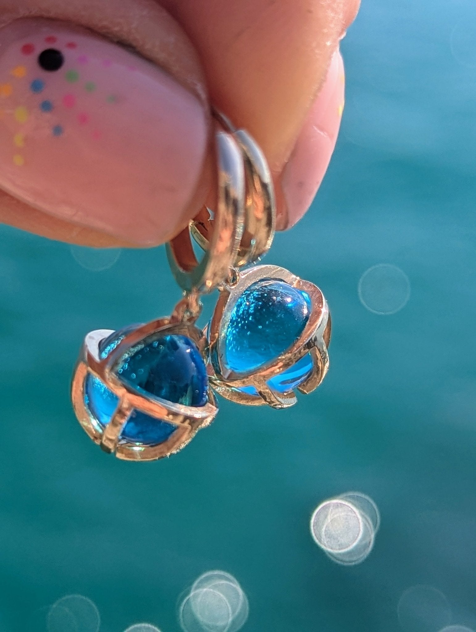 Swiss Blue Topaz Gold Hoop Earrings – Drop of the Ocean CollectionEarringsBooblinka Jewellery