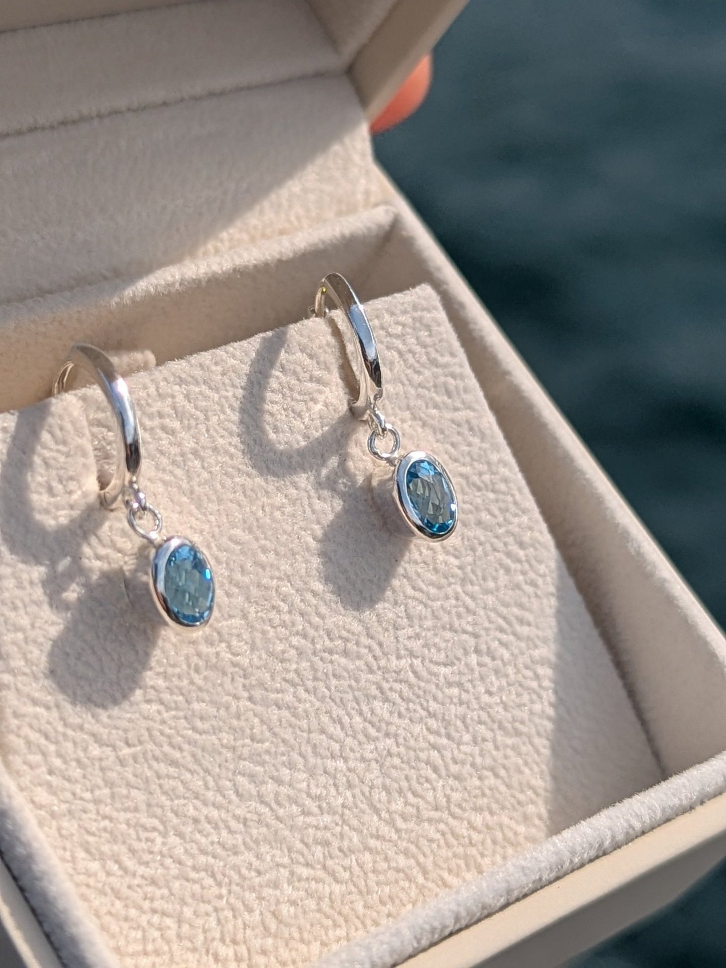 Swiss Blue Topaz Huggie Earrings in Sterling Silver – Ocean collectionEarringsBooblinka Jewellery