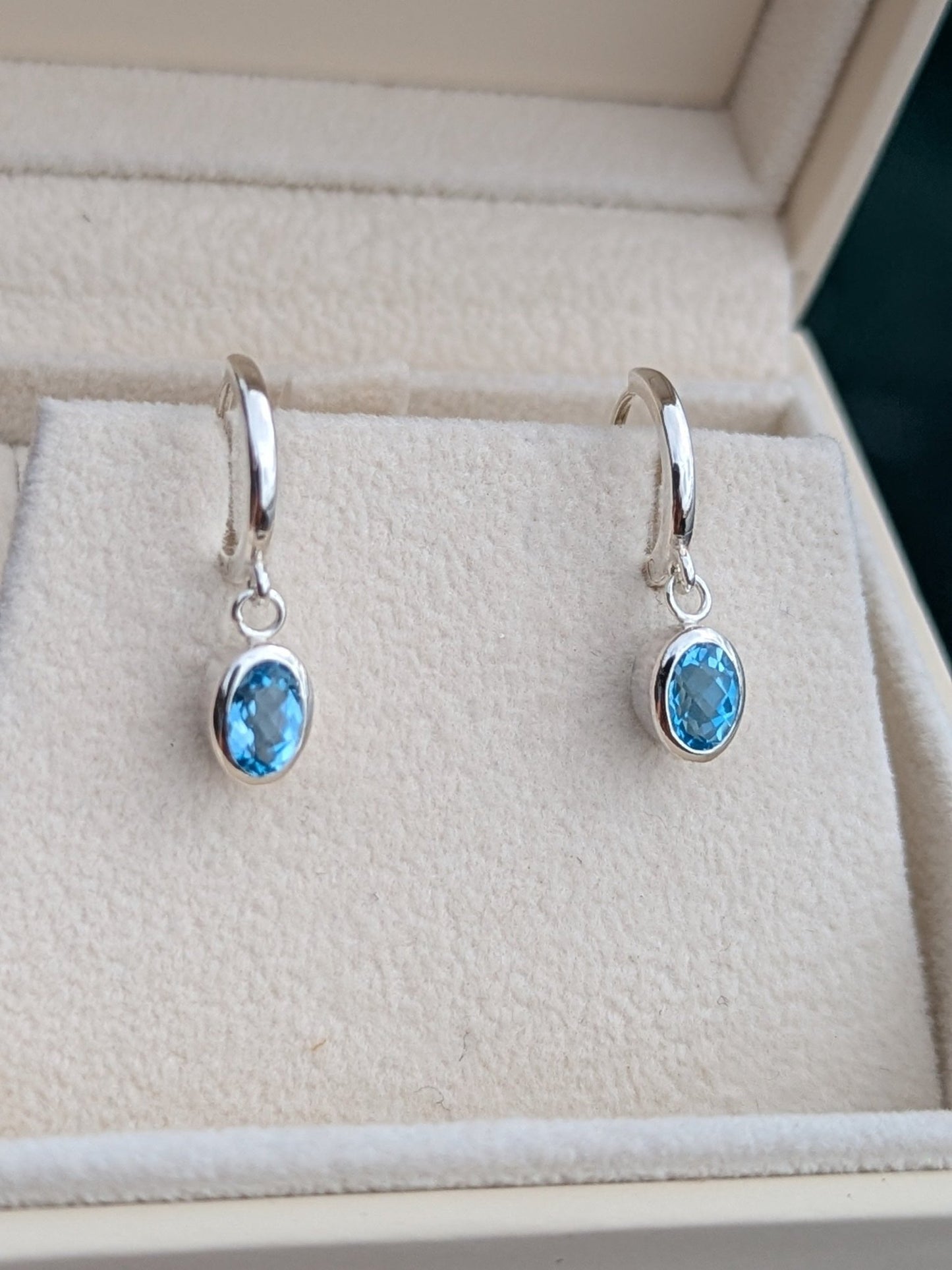 Swiss Blue Topaz Huggie Earrings in Sterling Silver – Ocean collectionEarringsBooblinka Jewellery