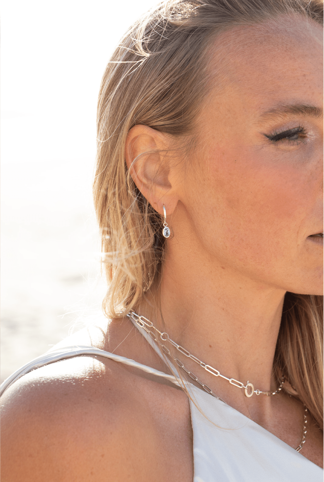 Swiss Blue Topaz Huggie Earrings in Sterling Silver – Ocean collectionEarringsBooblinka Jewellery
