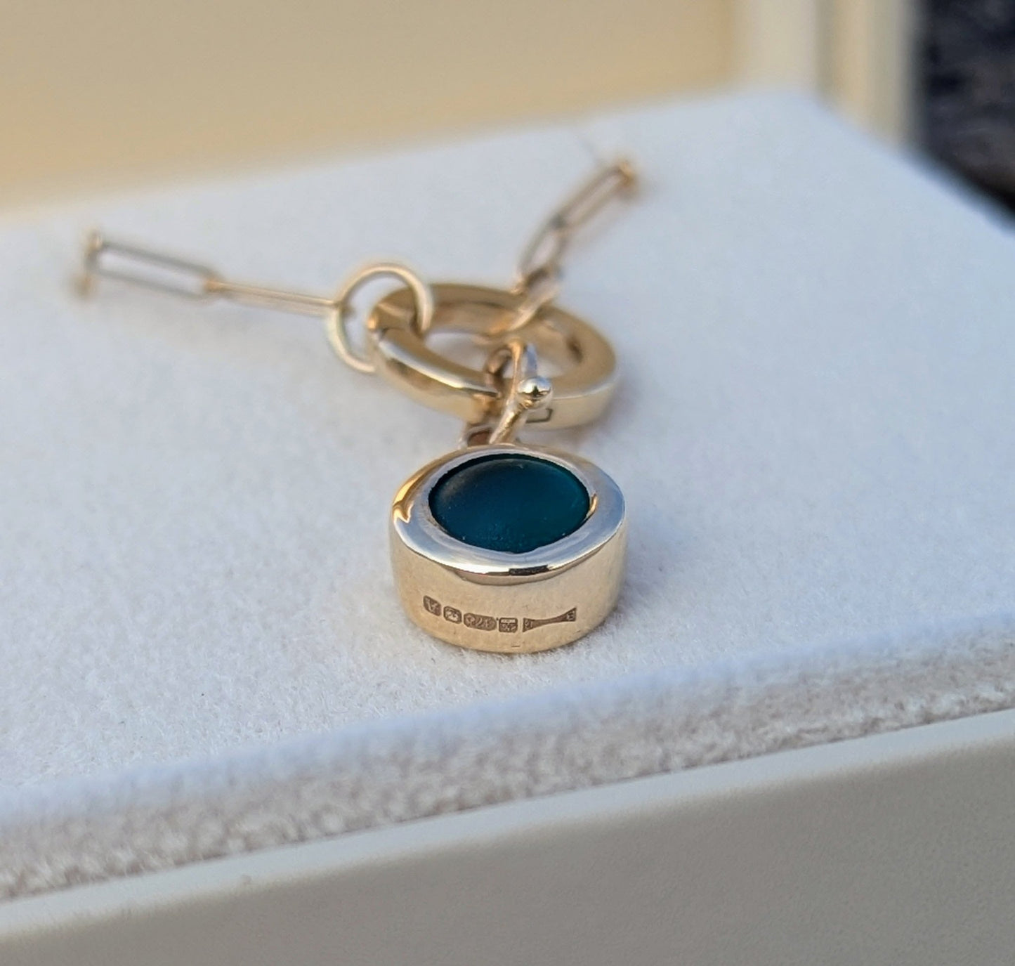 Teal Sea Glass Gold Necklace with Removable Connector and Paperclip ChainNecklacesBooblinka Jewellery