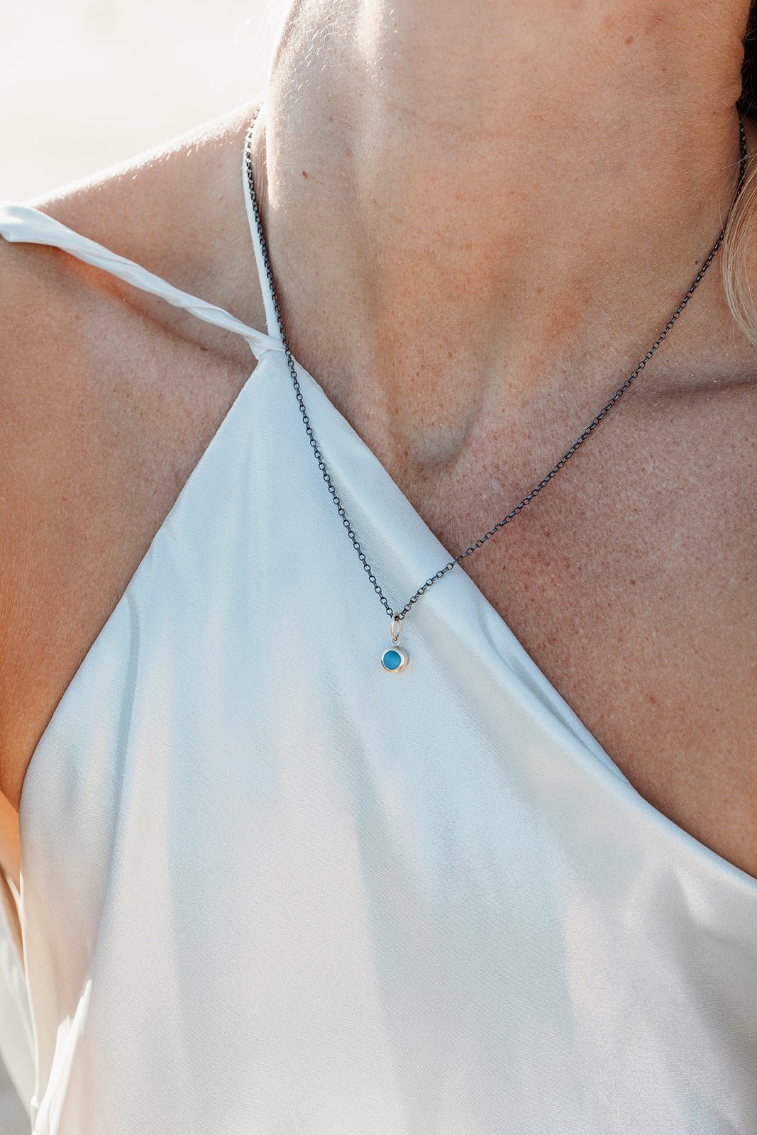 Vibrant Blue Sea Glass & Gold Pendant on Oxidised Silver ChainBooblinka Jewellery