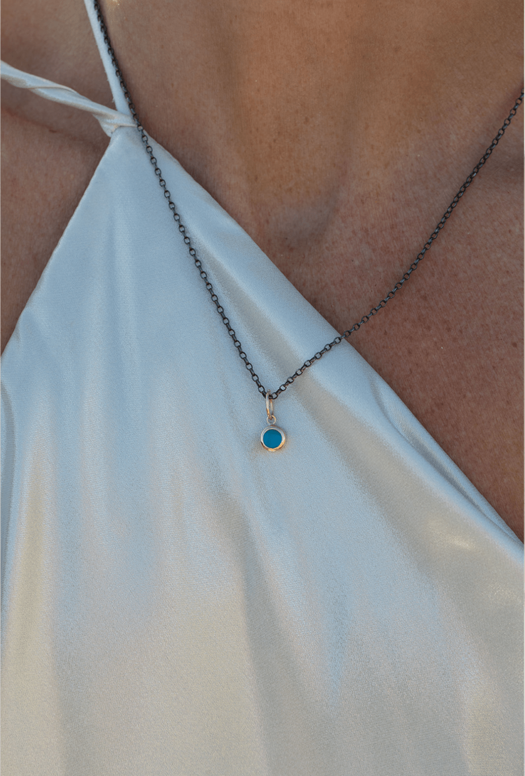 Vibrant Blue Sea Glass & Gold Pendant on Oxidised Silver ChainBooblinka Jewellery