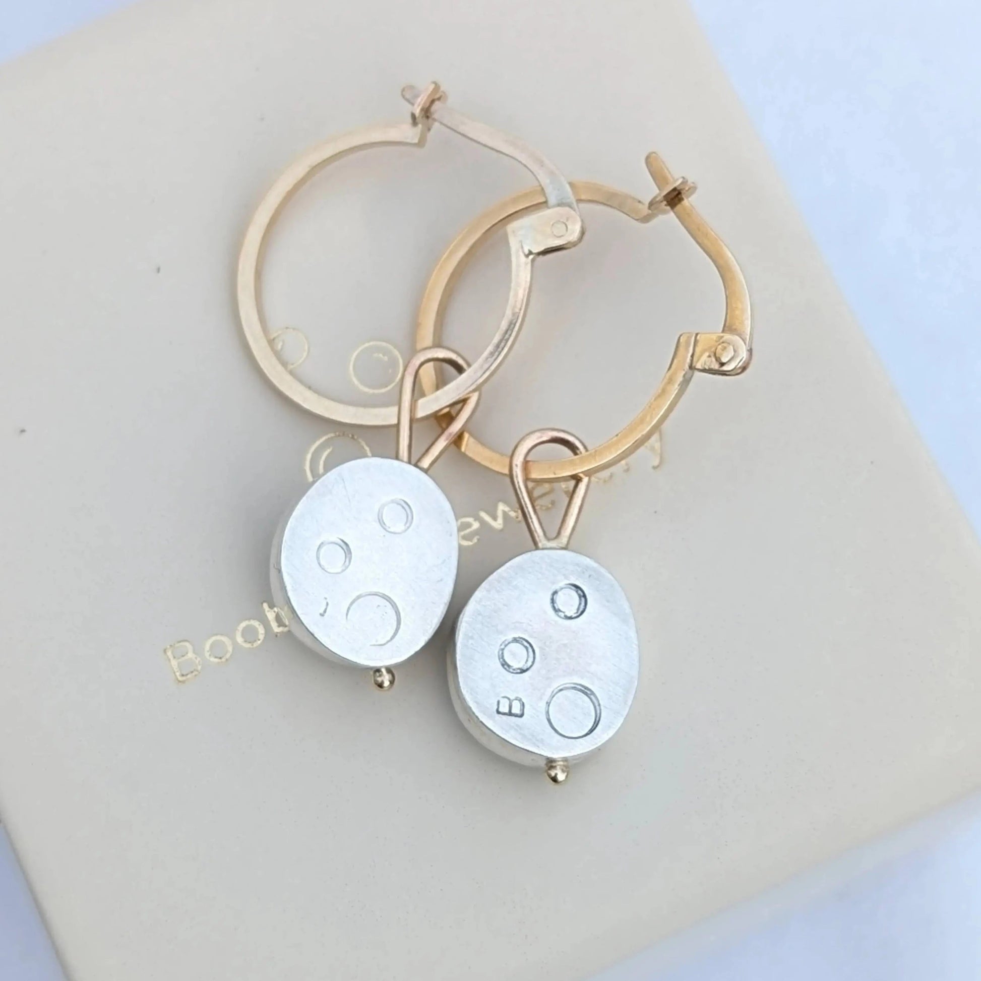 9ct Gold Hoop Earrings with Removable Turquoise Sea Glass Charms  back by Booblinka Jewellery