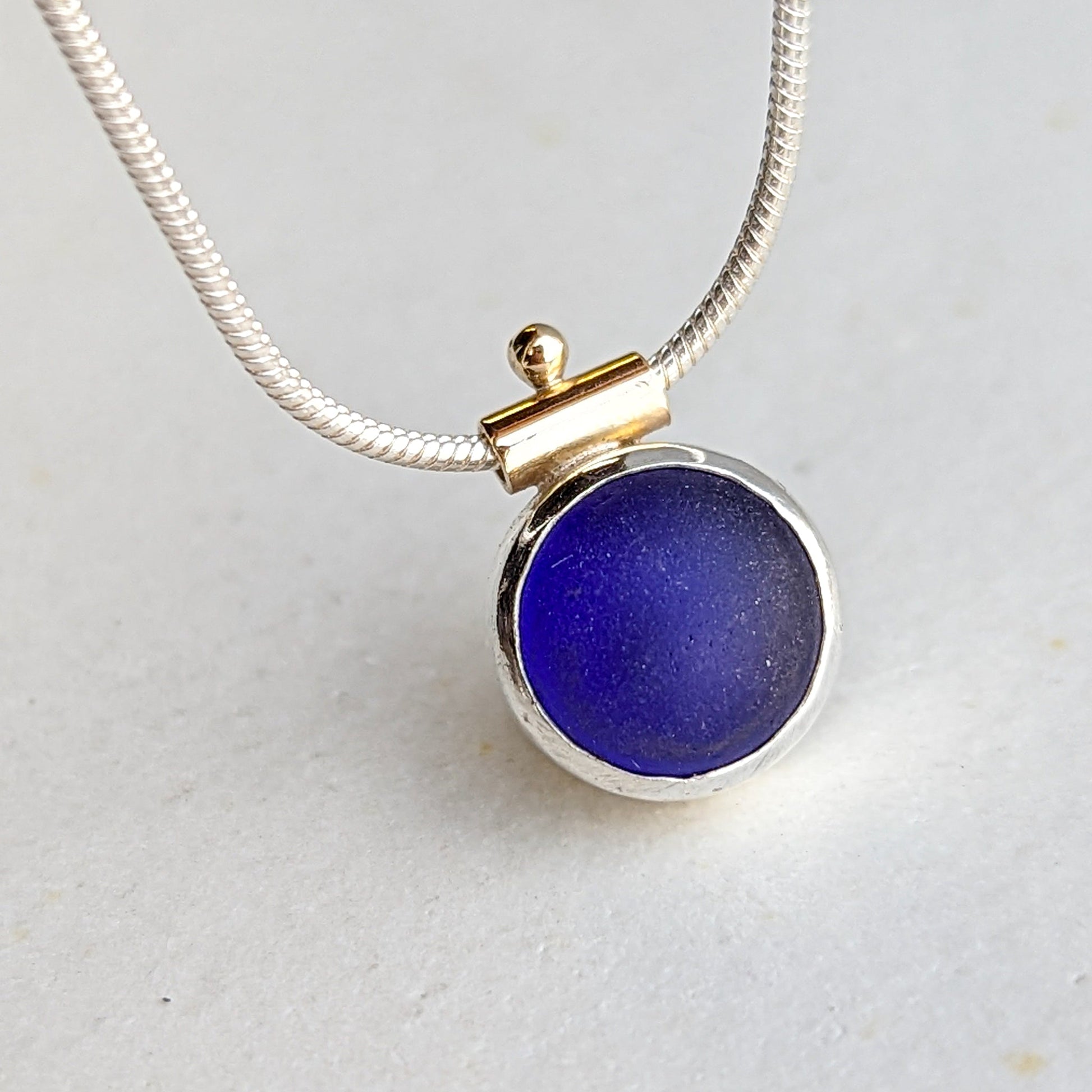 Deep Cobalt Blue Sea Glass Silver & Gold Necklace ALLURE Collection by Booblinka Jewellery