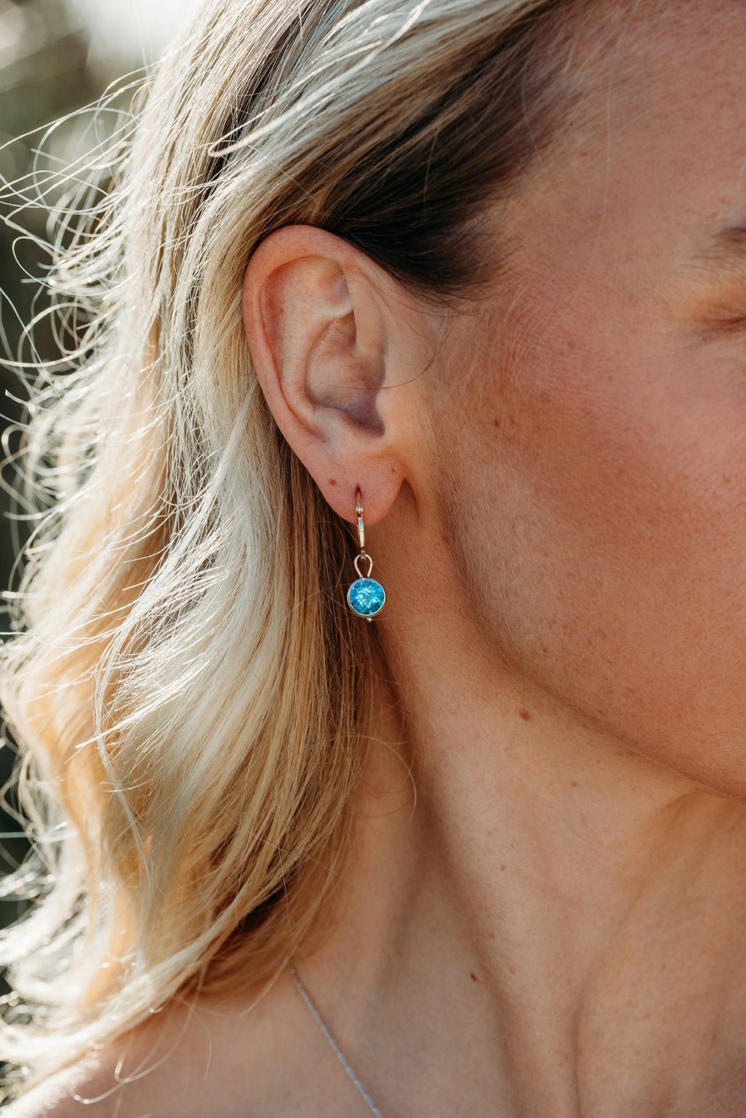 9ct Gold Hoop Earrings with Blue Topaz Removable CharmsEarringsBooblinka Jewellery