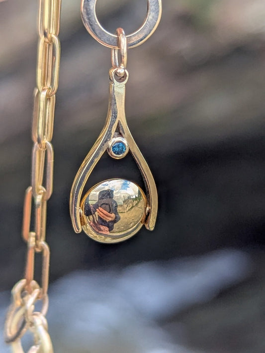 9ct Gold Mini Spinning Necklace with Teal SapphiresNecklacesBooblinka Jewellery