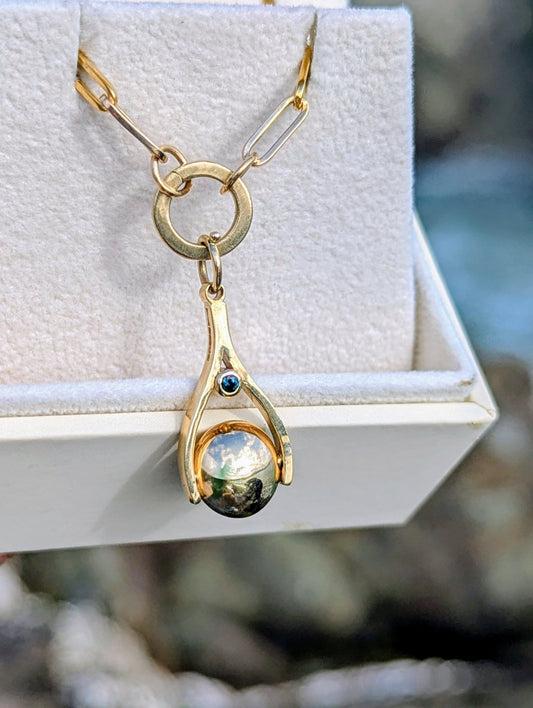 9ct Gold Mini Spinning Necklace with Teal SapphiresNecklacesBooblinka Jewellery