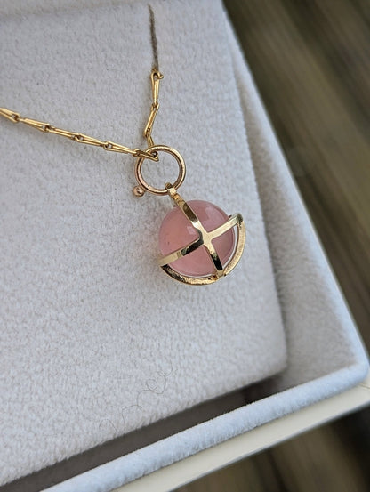 9ct Gold Rose Quartz Sphere Necklace – Made to OrderNecklacesBooblinka Jewellery