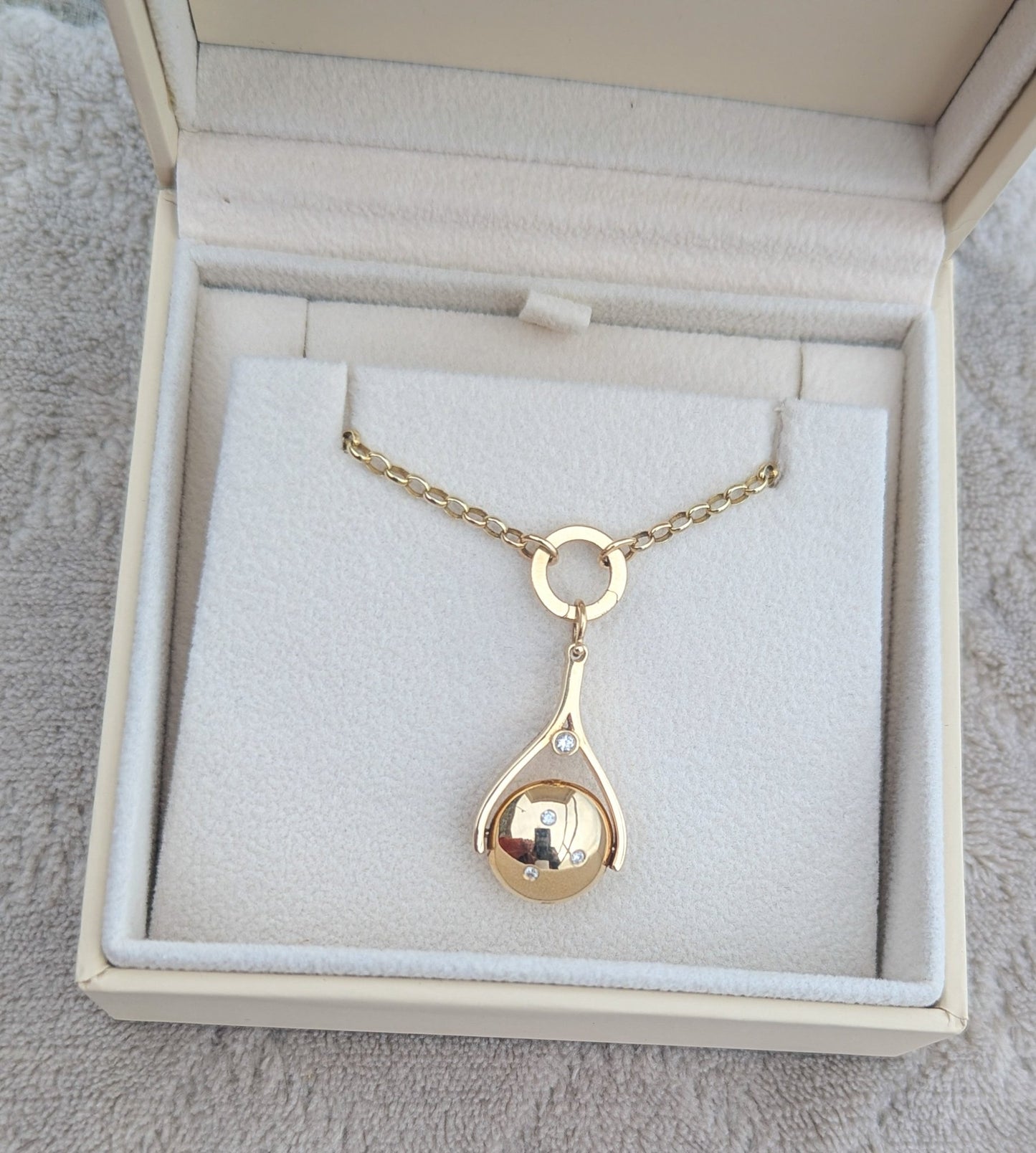 9ct Gold Spinning Necklace with Diamonds & Solid Gold Charm Holder – Handcrafted in CornwallNecklacesBooblinka Jewellery