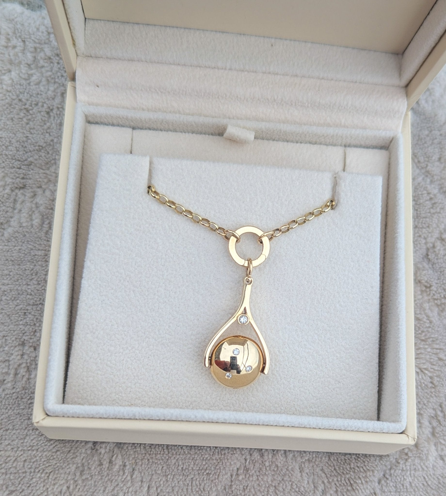 9ct Gold Spinning Necklace with Diamonds & Solid Gold Charm Holder – Handcrafted in CornwallNecklacesBooblinka Jewellery