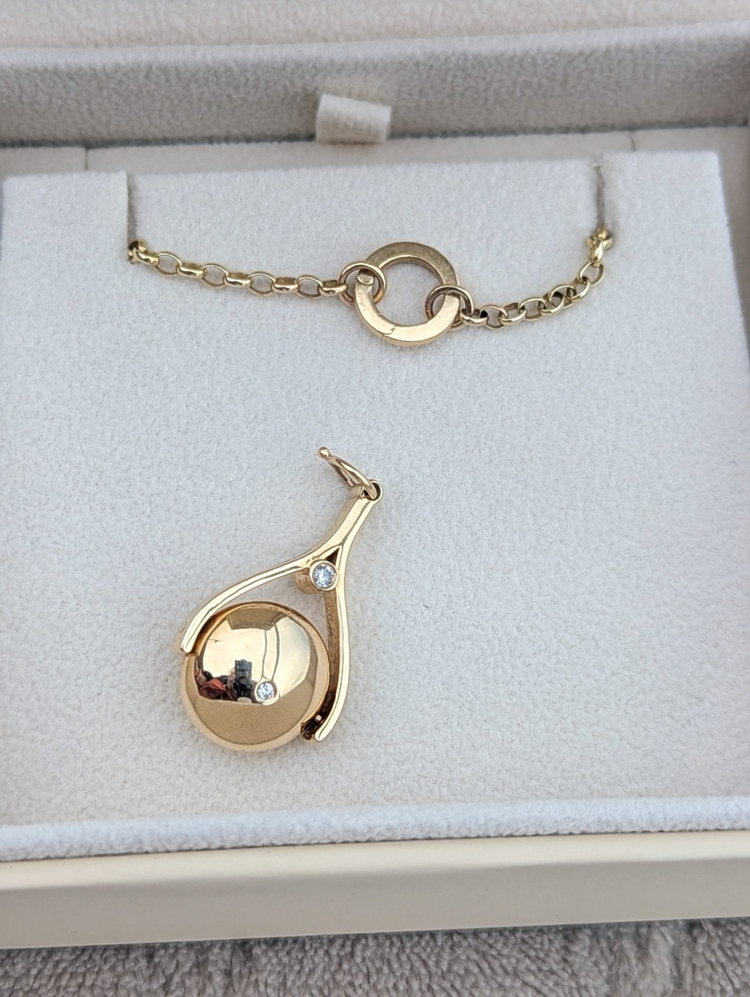 9ct Gold Spinning Necklace with Diamonds & Solid Gold Charm Holder – Handcrafted in CornwallNecklacesBooblinka Jewellery