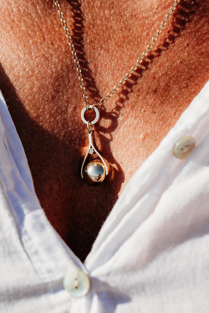 9ct Gold Spinning Necklace with Diamonds & Solid Gold Charm Holder – Handcrafted in CornwallNecklacesBooblinka Jewellery