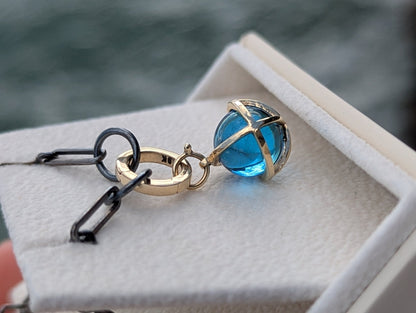9ct Gold Swiss Blue Topaz Sphere Necklace with 9ct Gold Charm Holder – Ready to ShipNecklacesBooblinka Jewellery