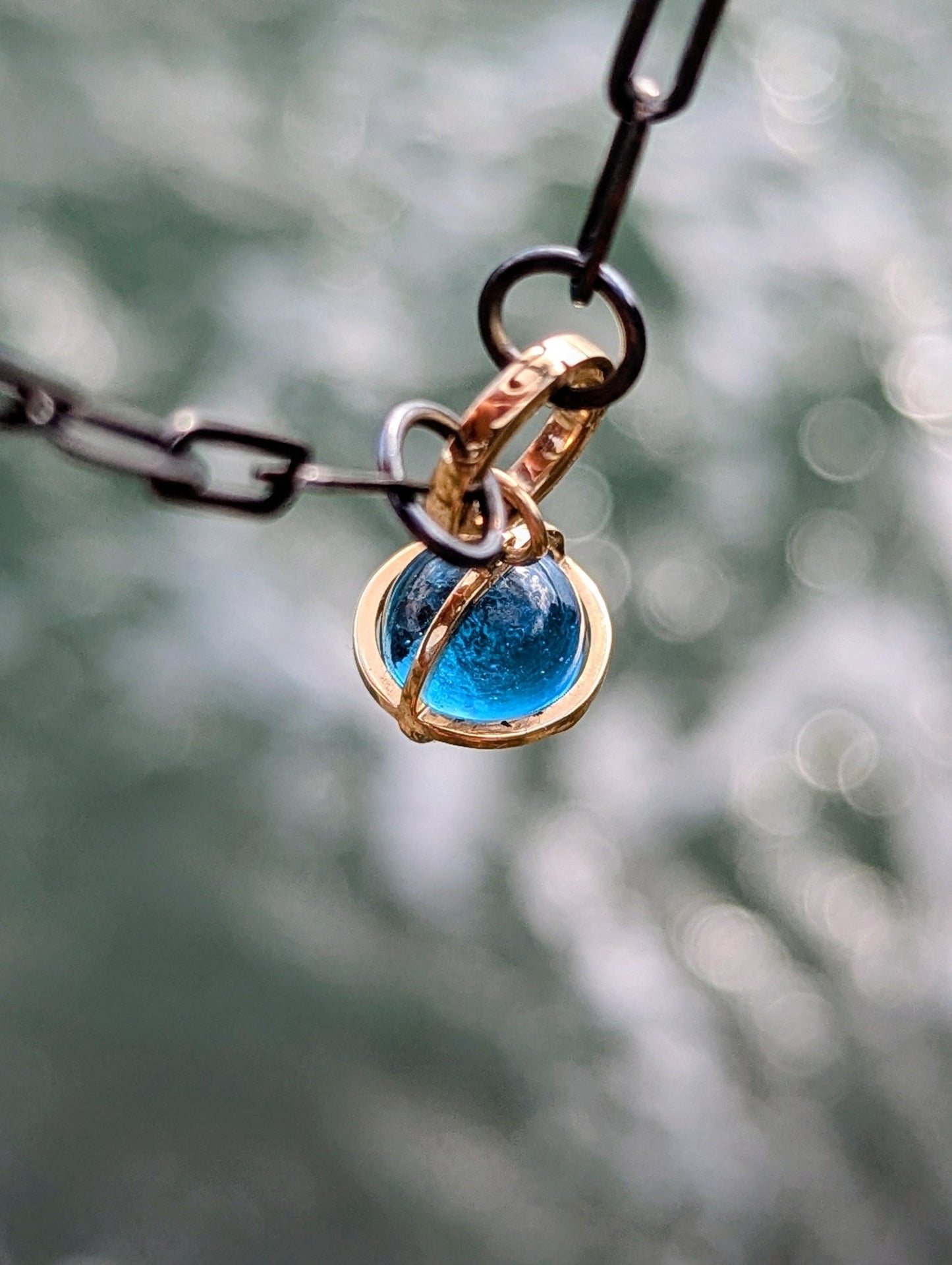 9ct Gold Swiss Blue Topaz Sphere Necklace with 9ct Gold Charm Holder – Ready to ShipNecklacesBooblinka Jewellery