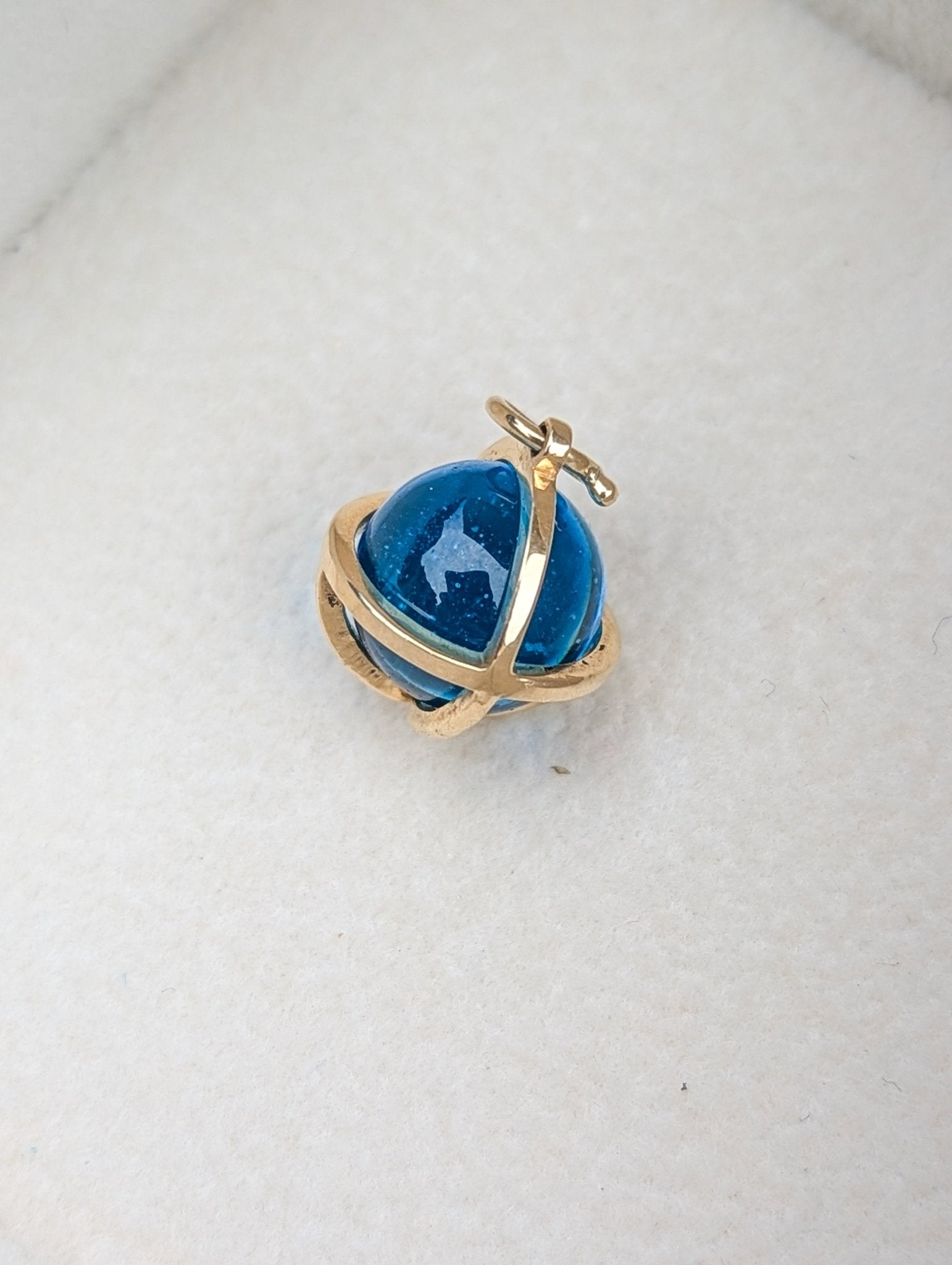 9ct Gold Swiss Blue Topaz Sphere Pendant with Black Rhodium Silver ChainNecklacesBooblinka Jewellery