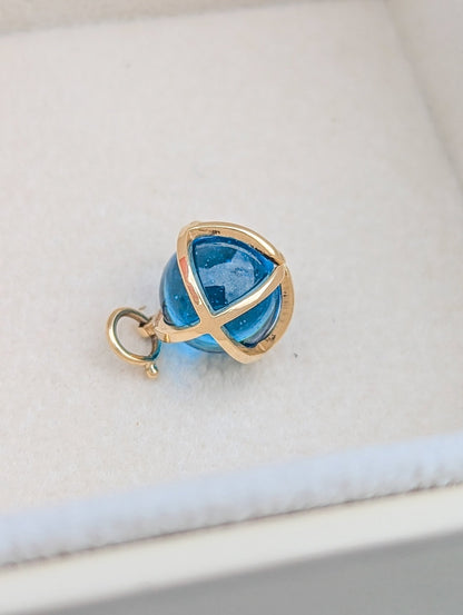 9ct Gold Swiss Blue Topaz Sphere Pendant with Black Rhodium Silver ChainNecklacesBooblinka Jewellery