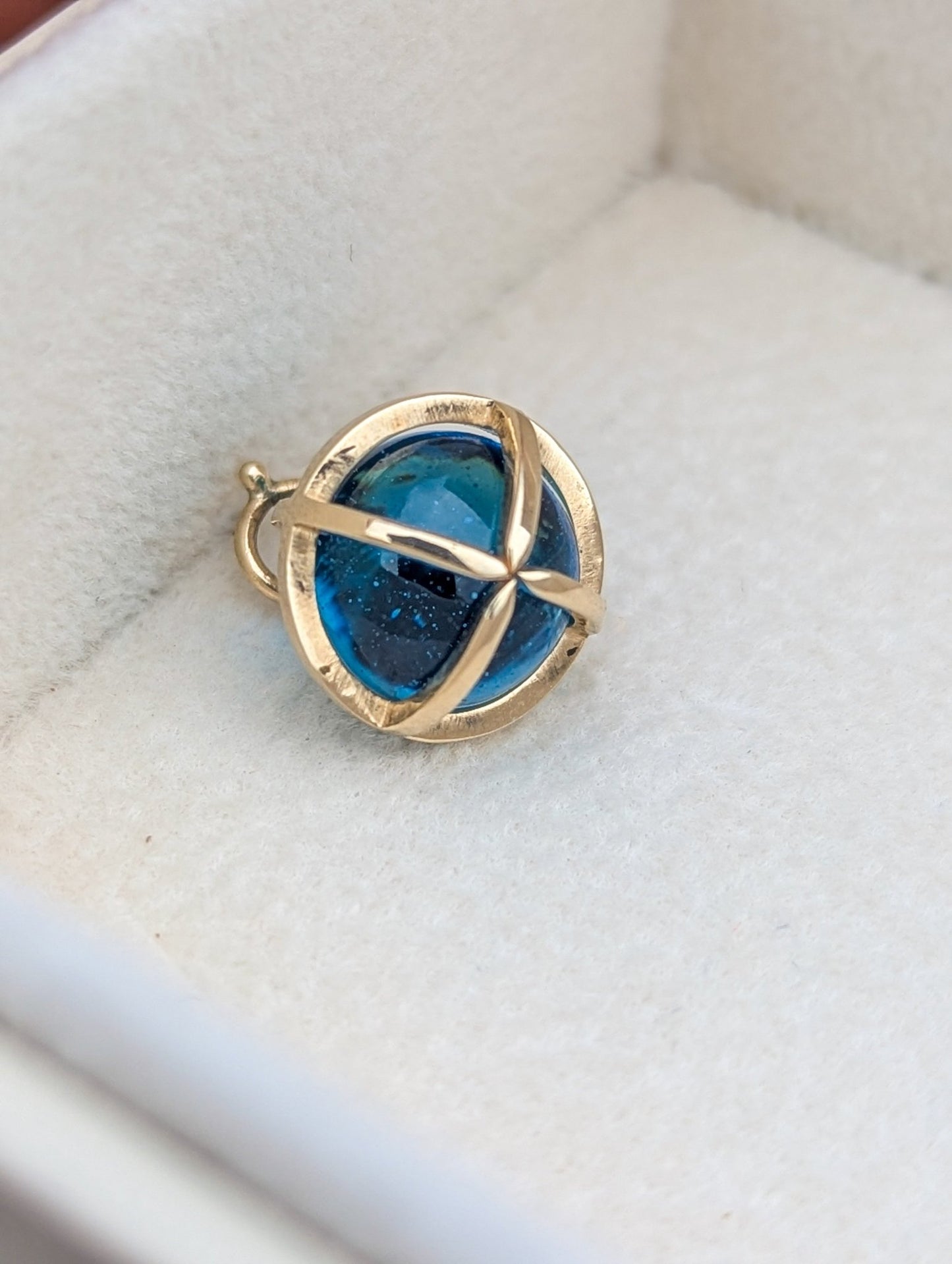 9ct Gold Swiss Blue Topaz Sphere Pendant with Black Rhodium Silver ChainNecklacesBooblinka Jewellery