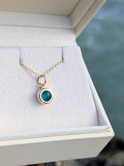 9ct Gold Teal Sea Glass NecklaceNecklacesBooblinka Jewellery