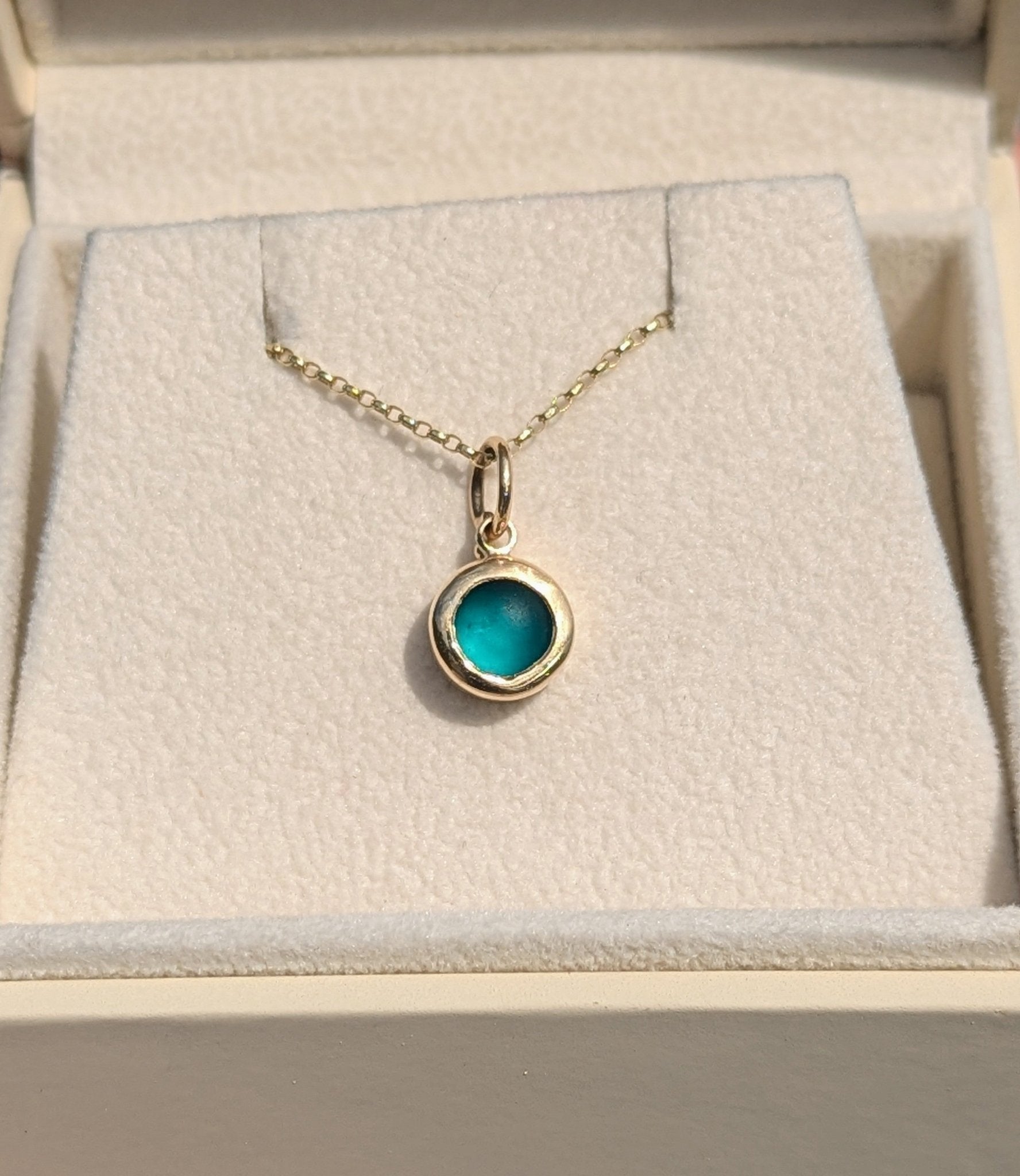 9ct Gold Teal Sea Glass NecklaceNecklacesBooblinka Jewellery