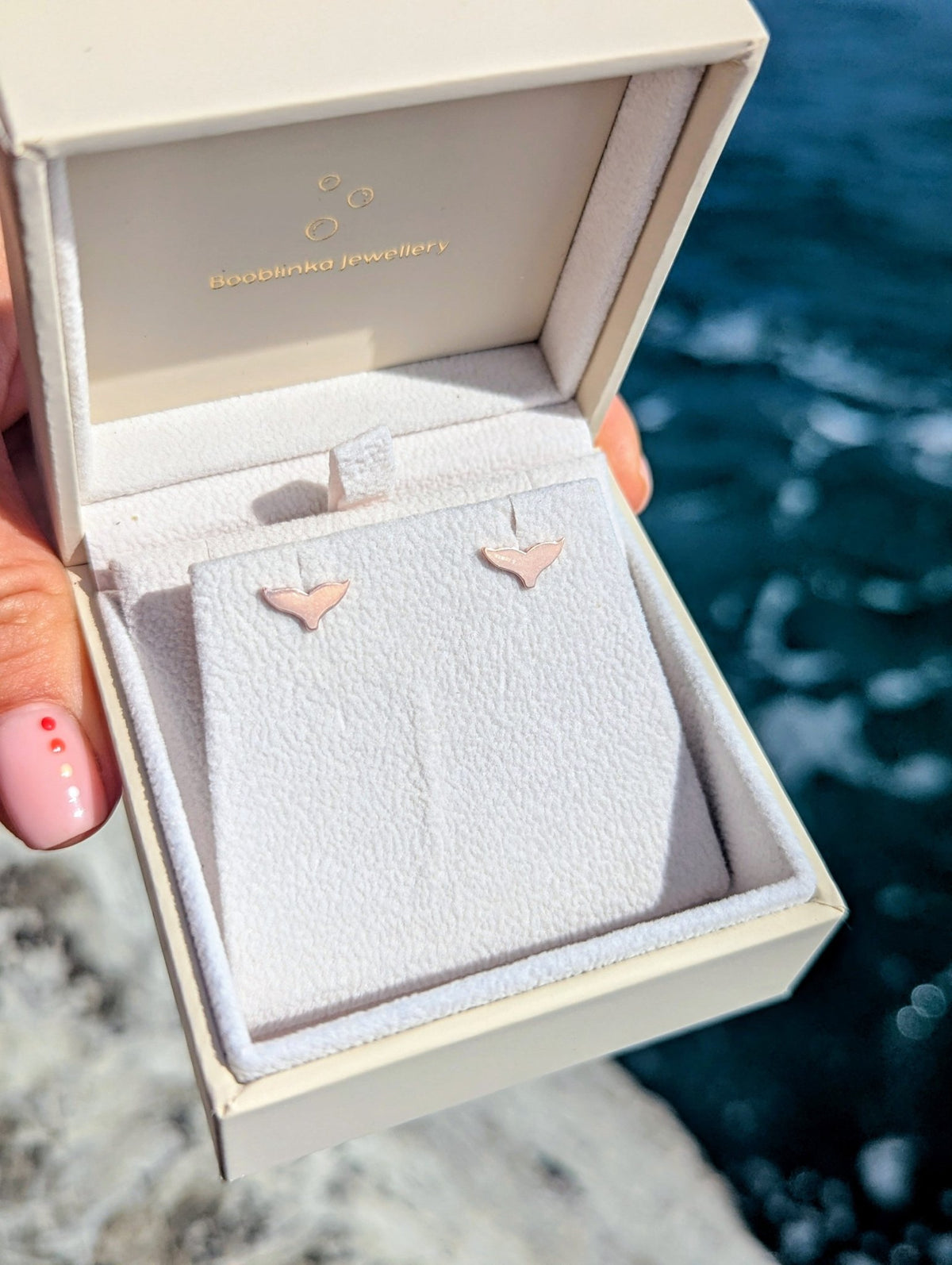 9ct Rose Gold Mermaid Tail Stud Earrings – Handmade in CornwallEarringsBooblinka Jewellery