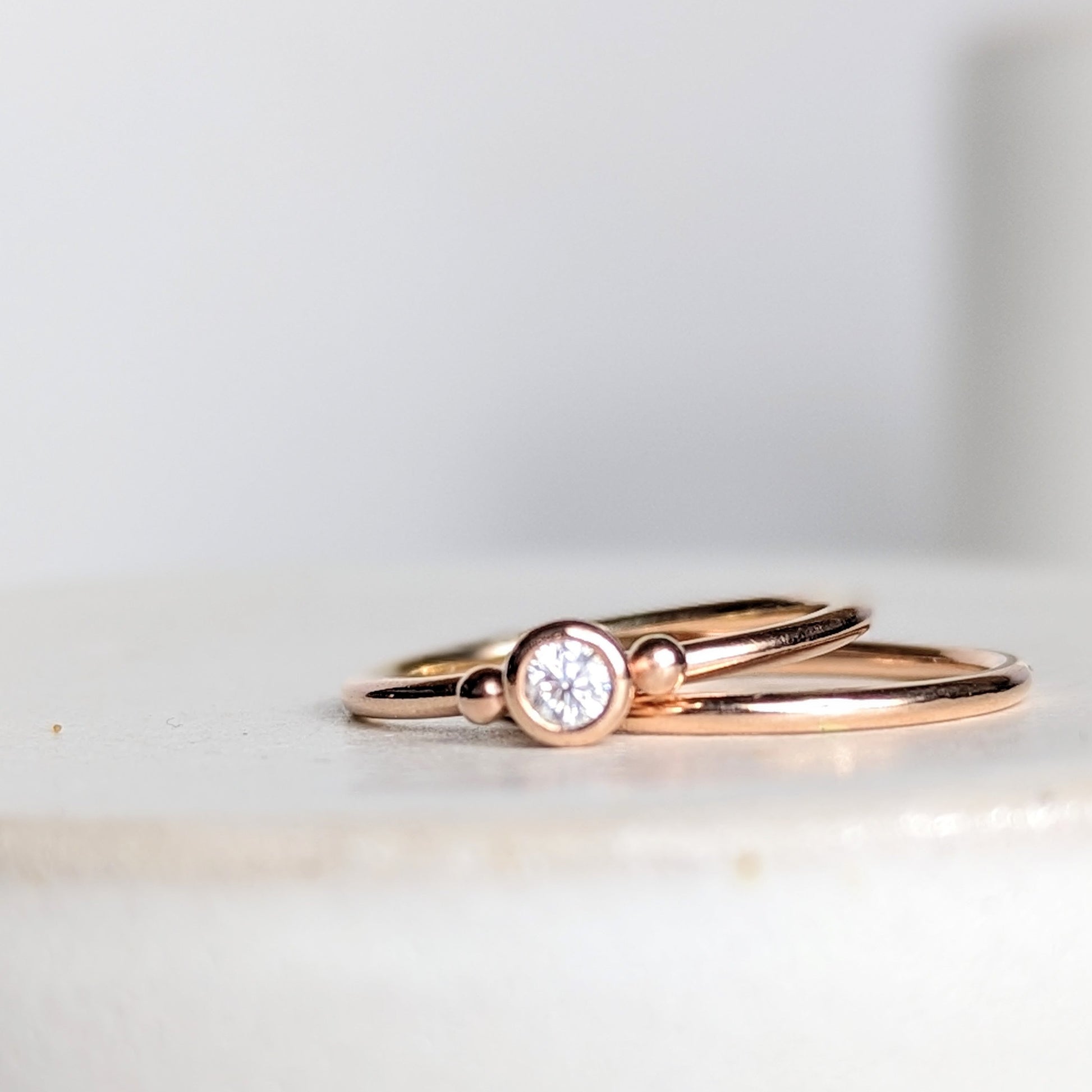 DEI Moissanite Rose Gold Engagement Ring Set by Booblinka Jewellery